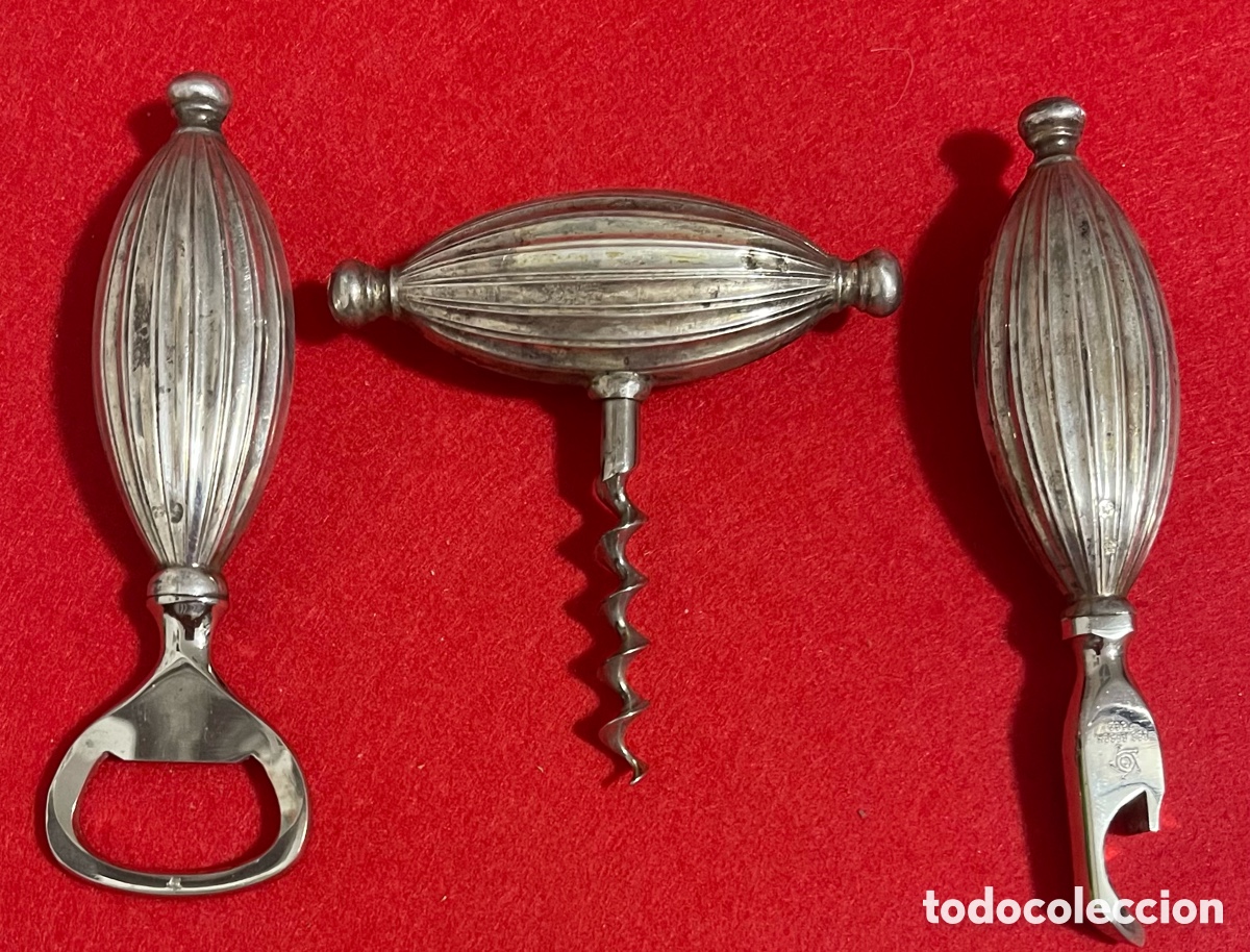 Antig&uuml;edades: Precioso, conjunto de sacacorchos y abridores en plata de ley contrastada