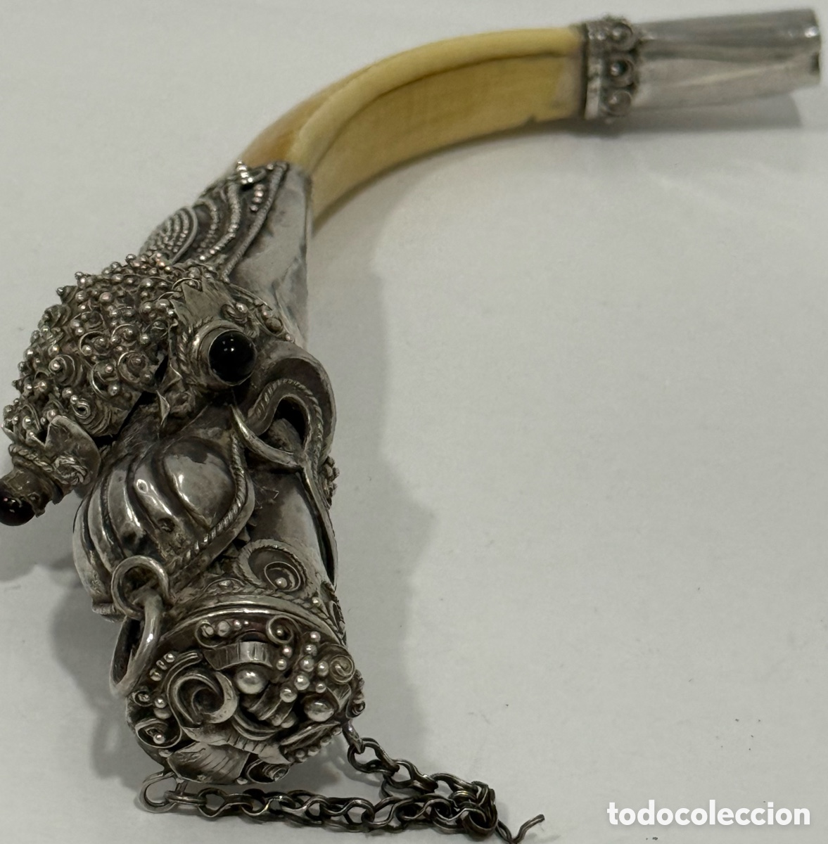 Antig&uuml;edades: ANTIGUA BOQUILLA DE PIPA CHINA SIGLO XIX PLATA Y HUESO