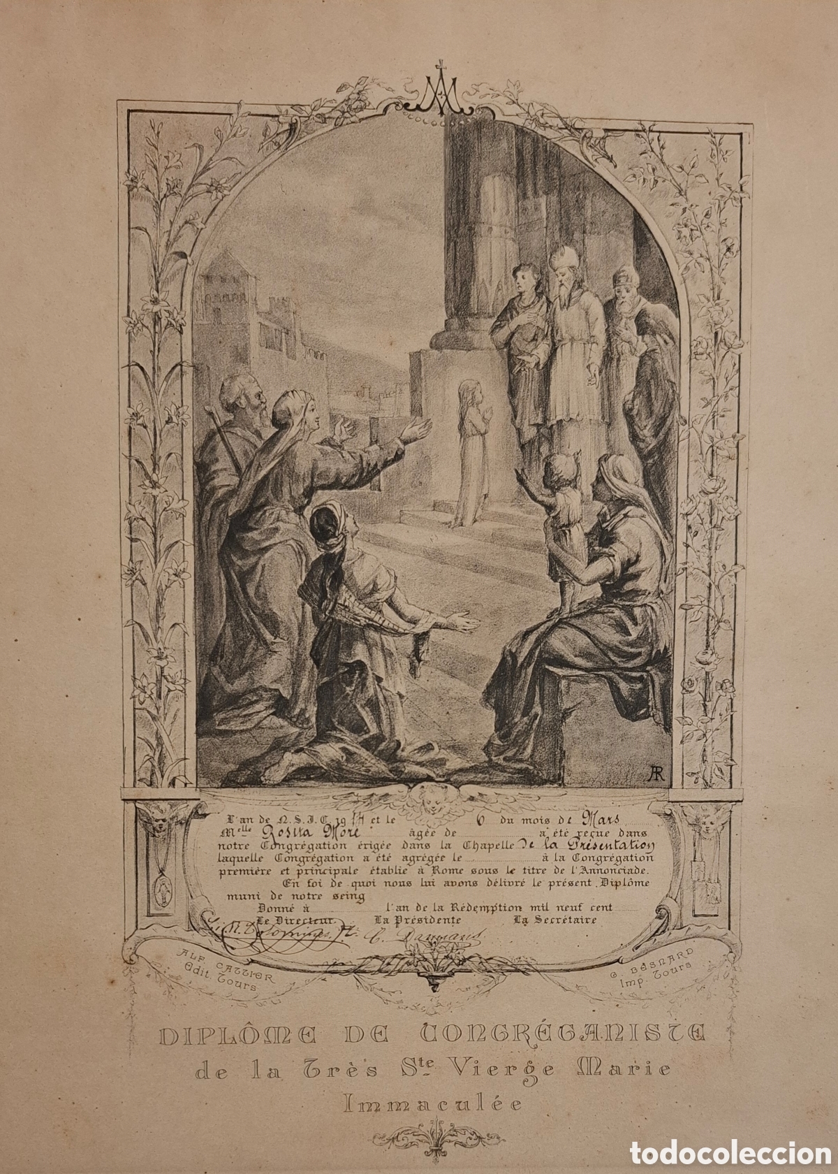 Antig&uuml;edades: Diploma 1914 Congregacionista V.M. Inmaculada