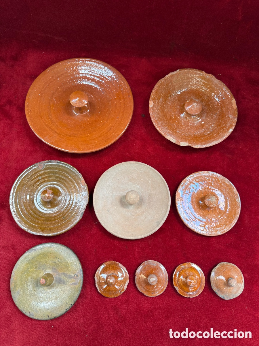 Antig&uuml;edades: Gran lote de tapas antiguas de barro,de ollas,jarras!