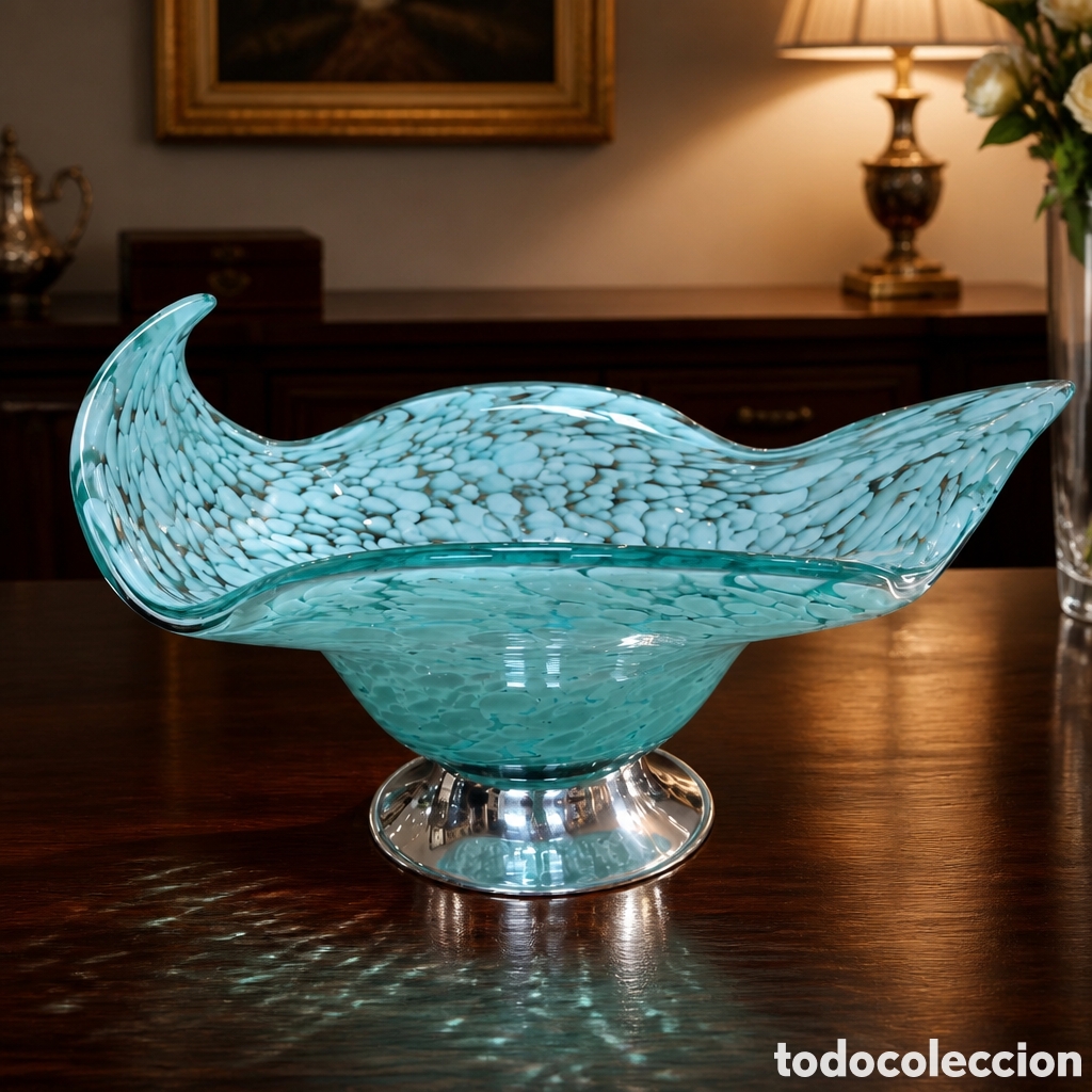 Antig&uuml;edades: PRECIOSO FRUTERO ELABORADO RN CRISTAL DE MURANO CON LA BASE METAL PLATEADO 14CM ALTO 34CM DI&Aacute;METRO