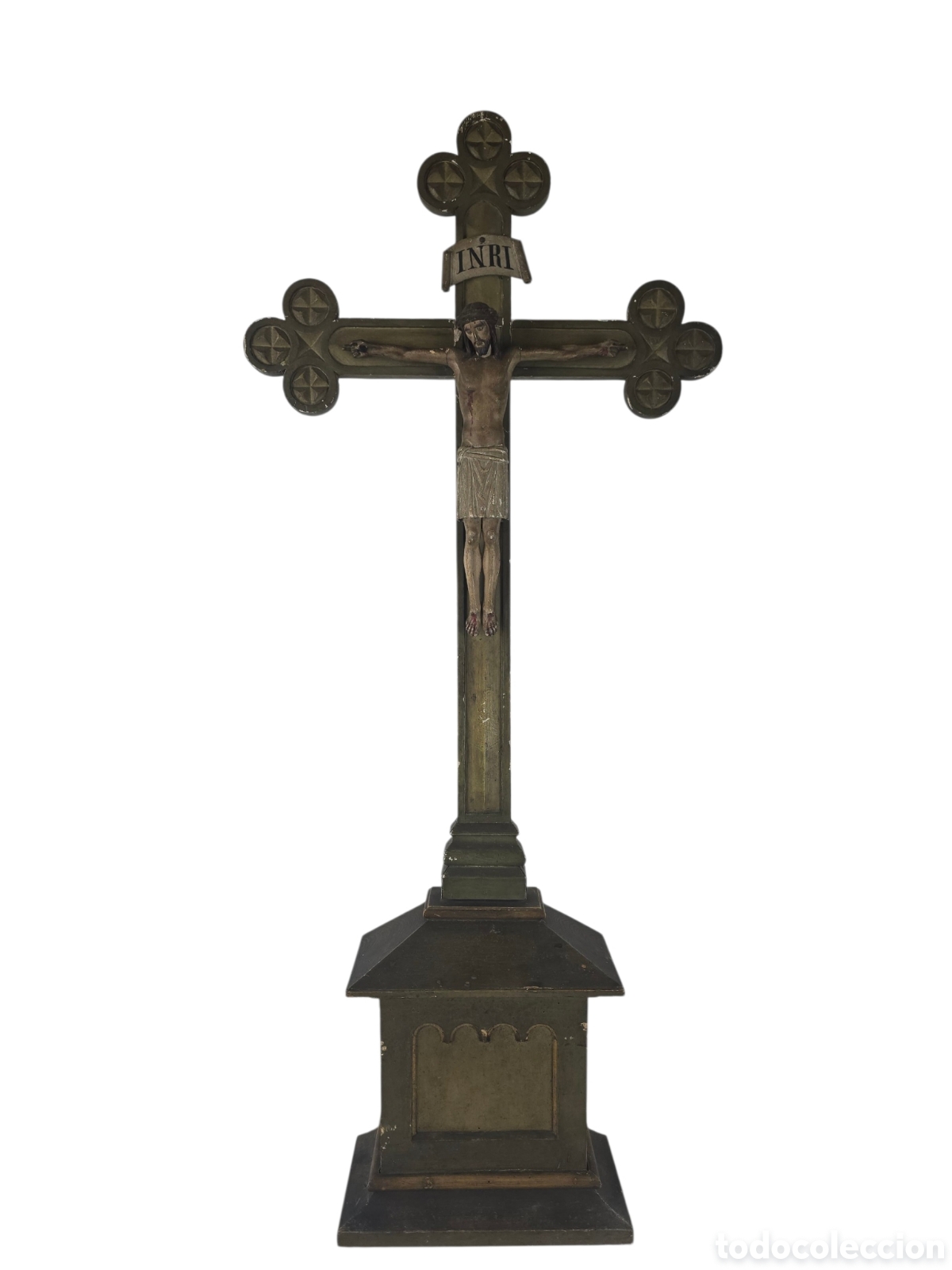 Antig&uuml;edades: Crucifijo Antiguo con Cristo Tallado, 112 cm, Siglo XIX