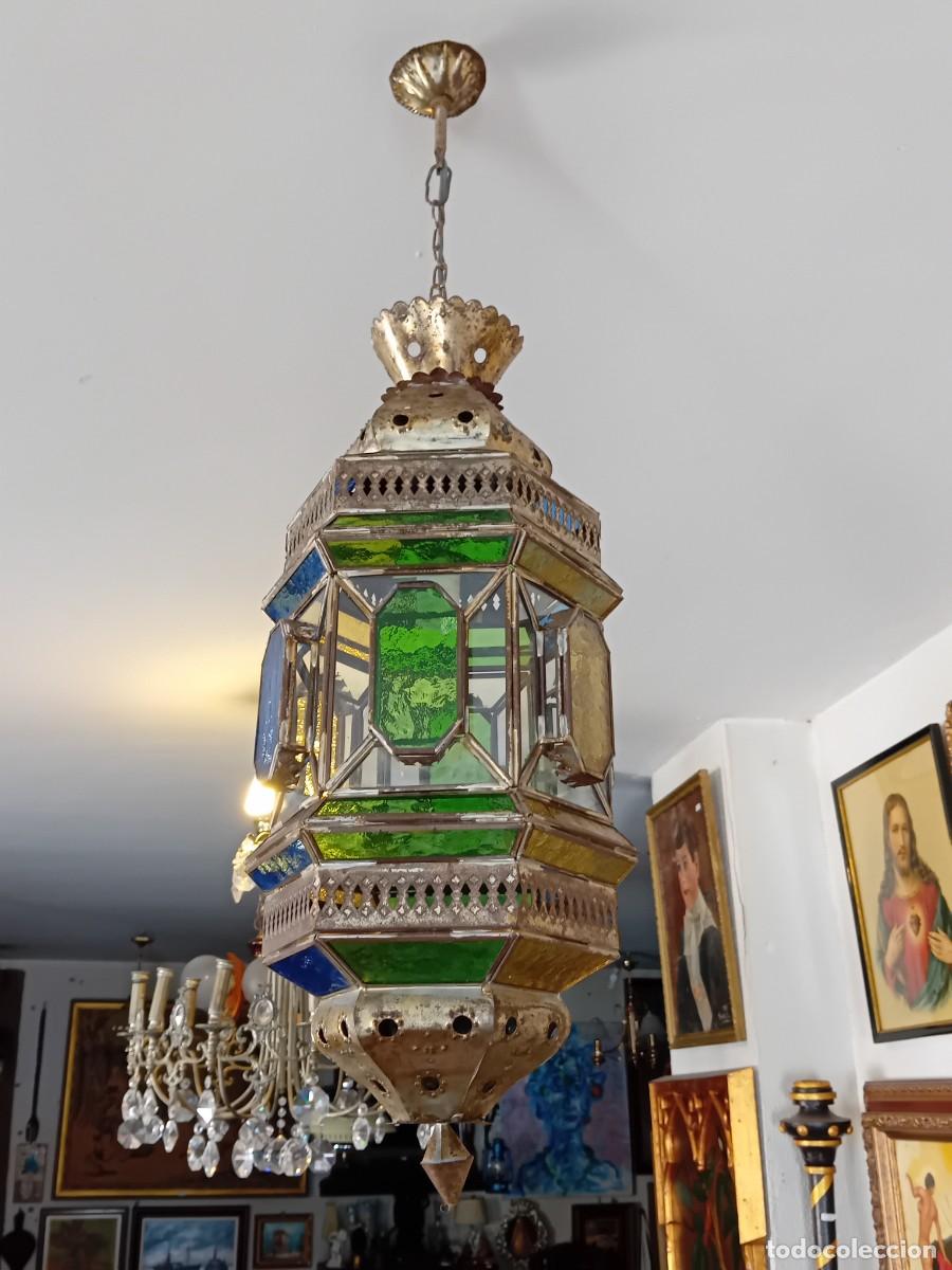 Antiguidades: Farol de estilo Arabe con cristales de colores d&eacute;cada de los 70