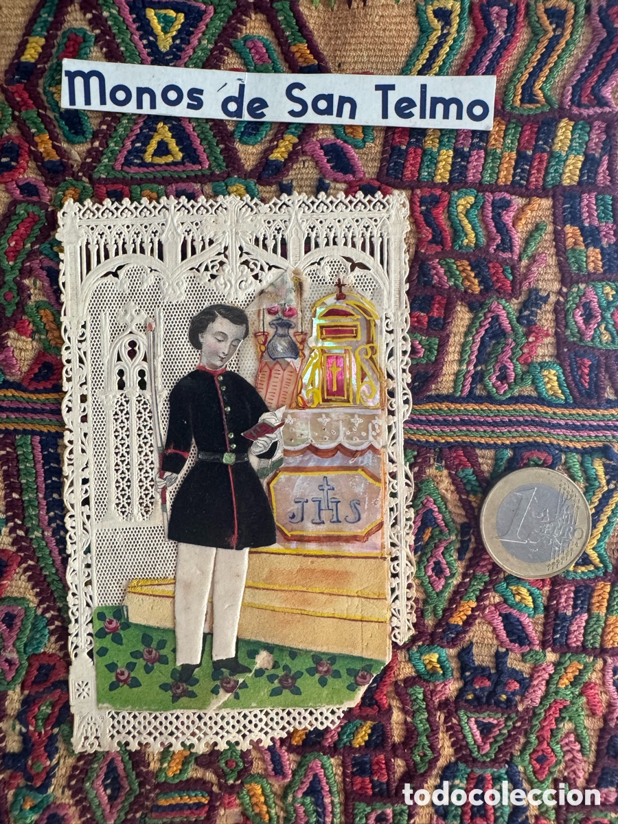 Antig&uuml;edades: Estampa religiosa antigua de puntilla