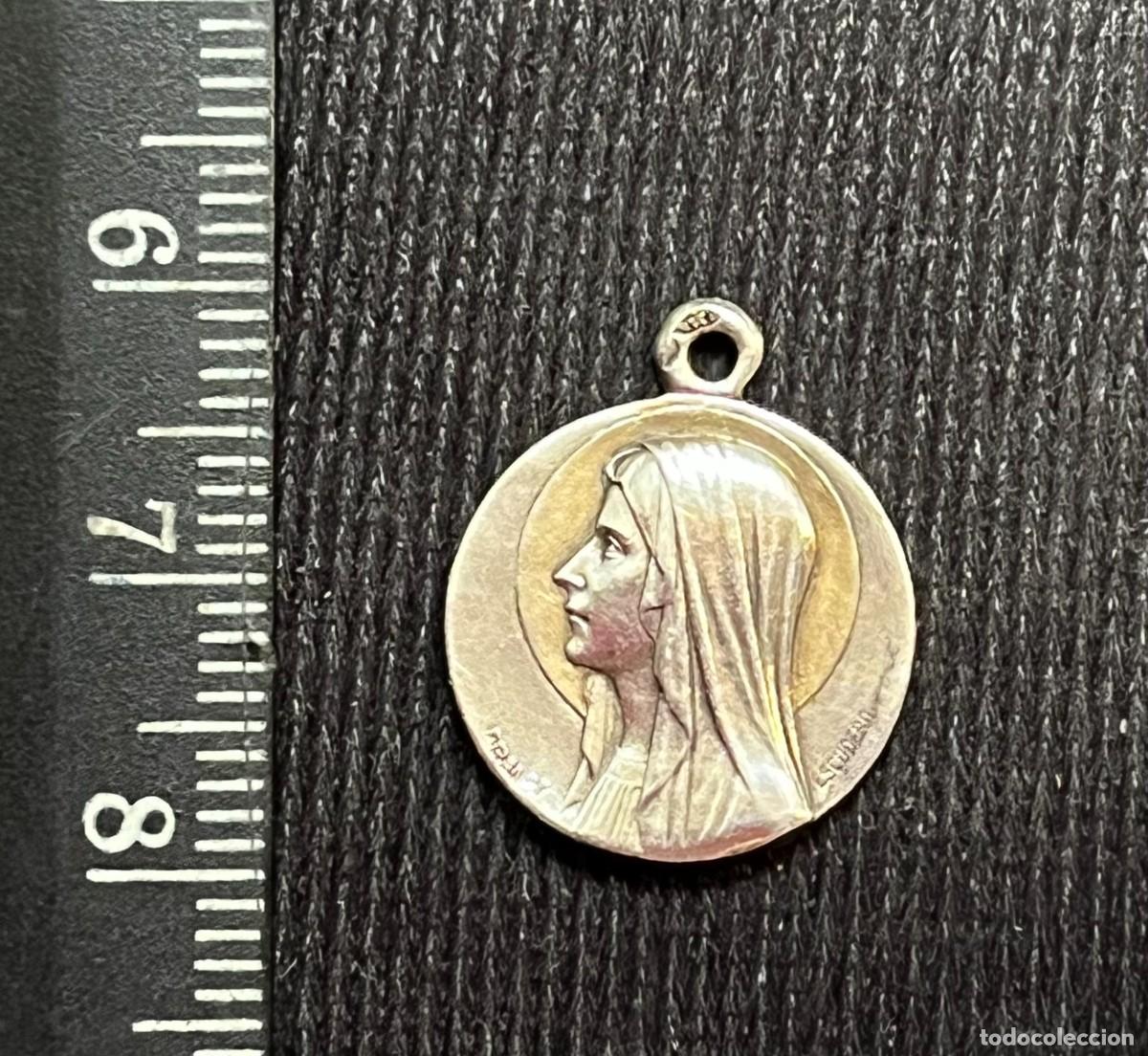Antig&uuml;edades: ANTIGUA MEDALLA PLATA Y ORO VIRGEN DE LOURDES FRANCE ESCUDERO 20 mm X 16 mm