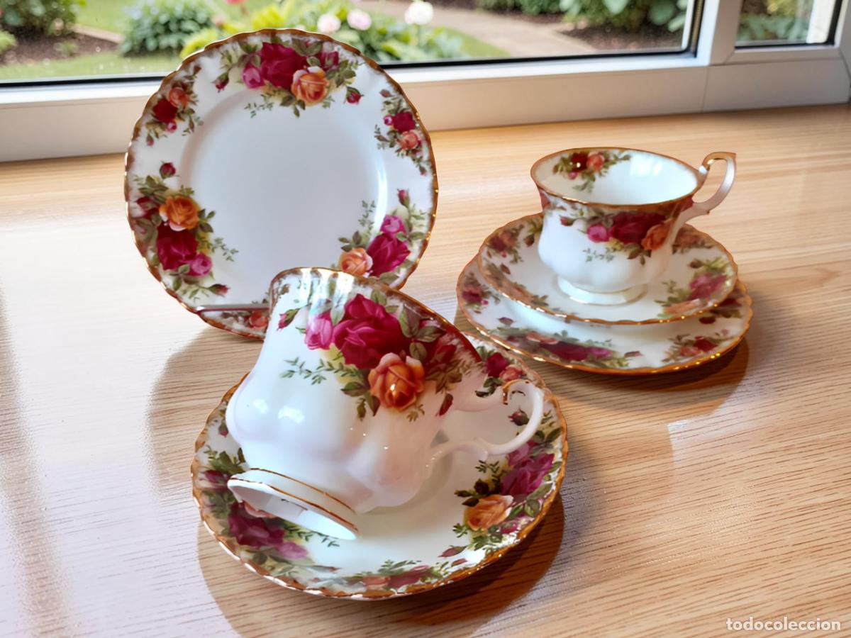 Antig&uuml;edades: Lote de 2 trios en muy buen estado Royal Albert Rosas de campo