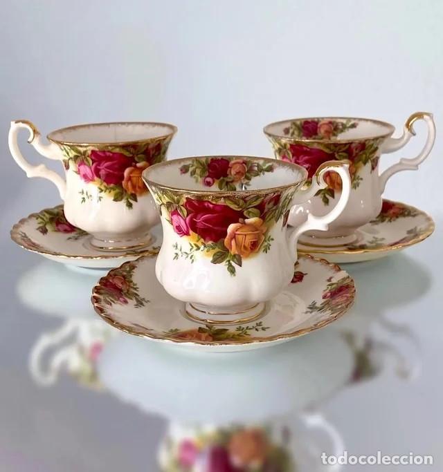 Antig&uuml;edades: 3 tazas caf&eacute; y platillos Royal Albert Old Country Roses