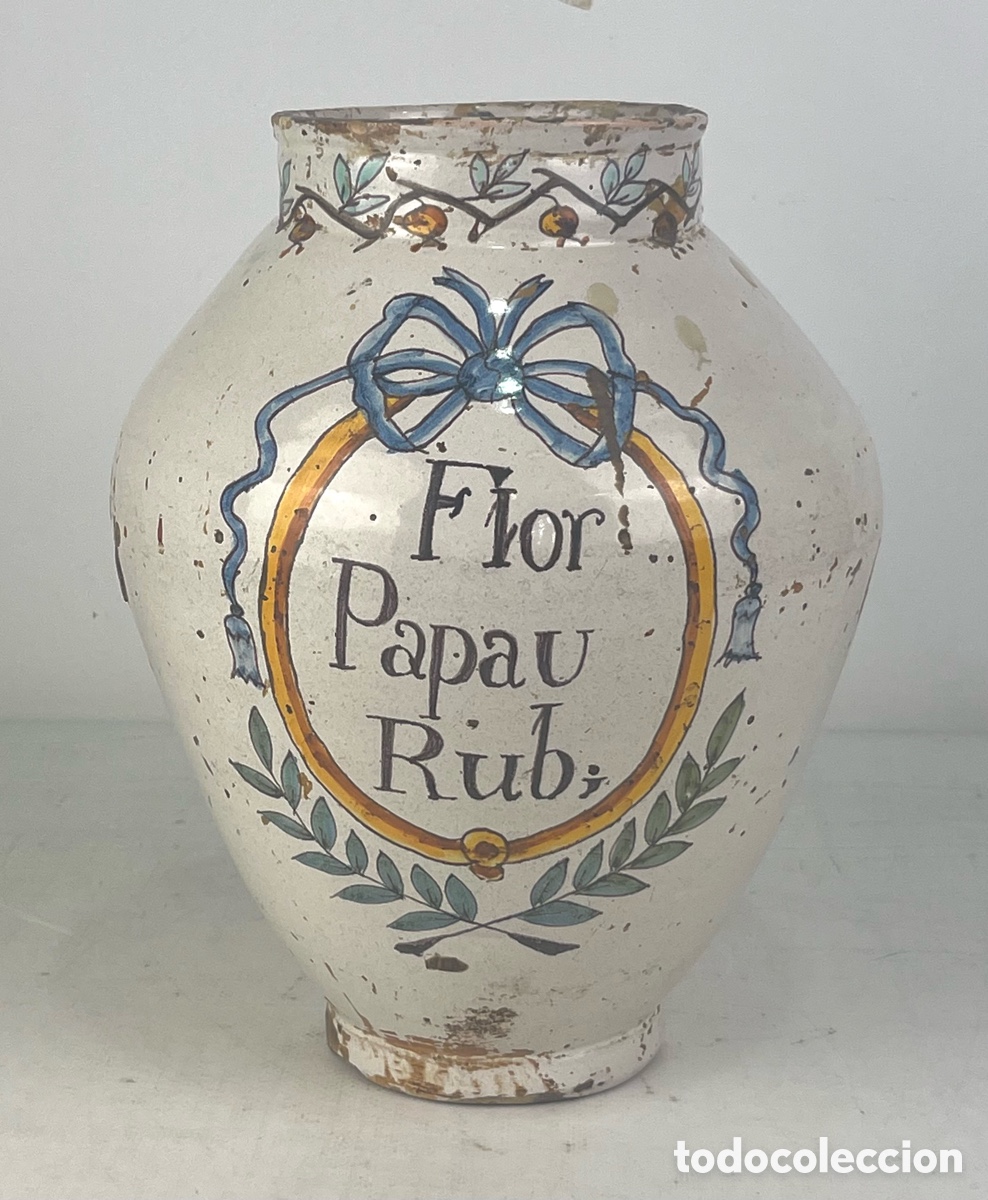Antig&uuml;edades: GRAN TARRO O POT DE FARMACIA DE BANYOLES, SIGLO XVIII - 30 X 20 X 20 CM