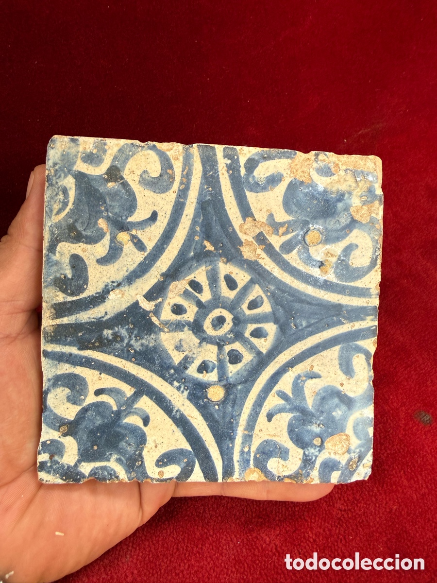 Antig&uuml;edades: Preciosa baldosa-azulejo gotico,siglo XV,rueda de viento!