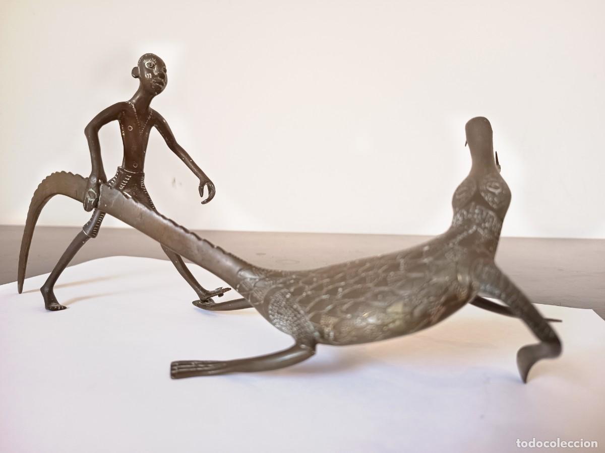 Antig&uuml;edades: Escultura Fon Bronce Cocodrilo Arte Tribal