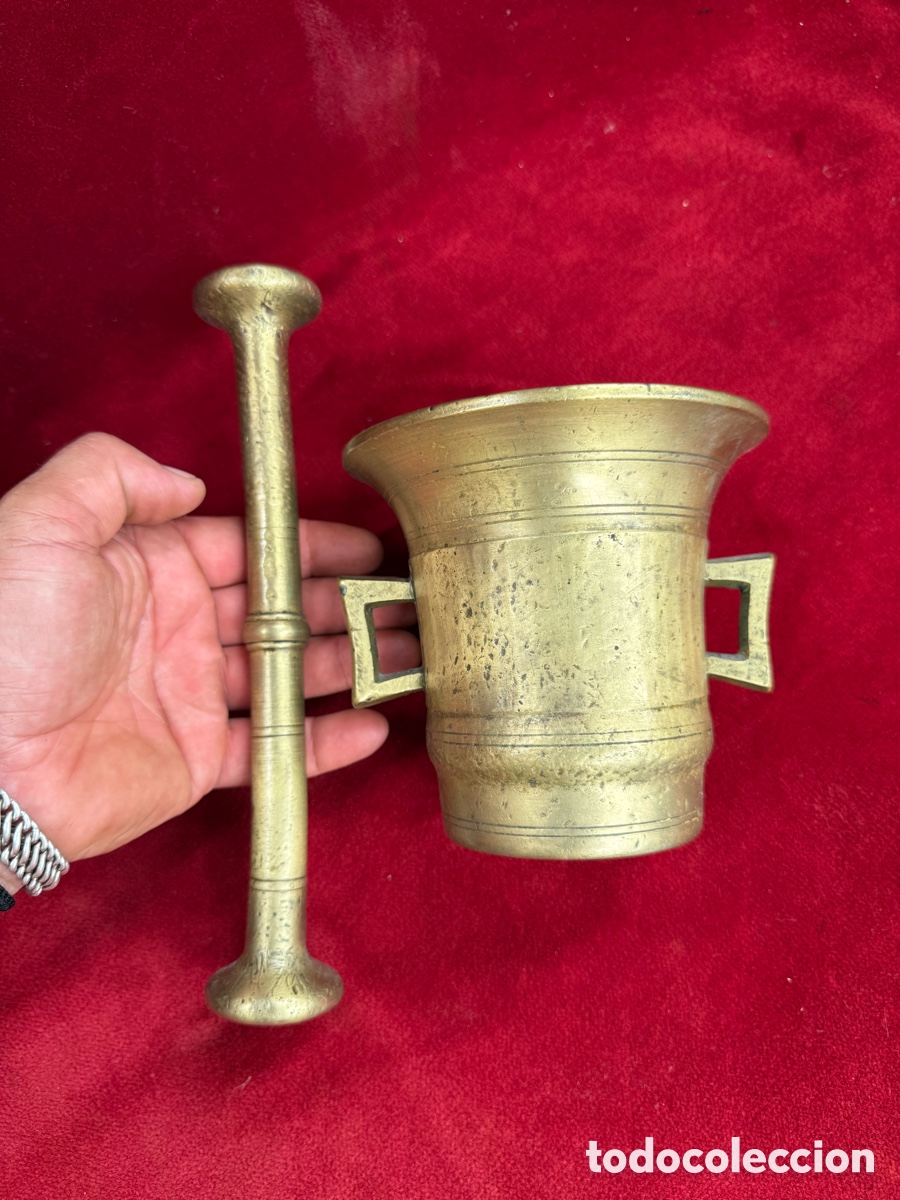 Antig&uuml;edades: Antiguo y gran mortero de bronce,Siglo XIX!