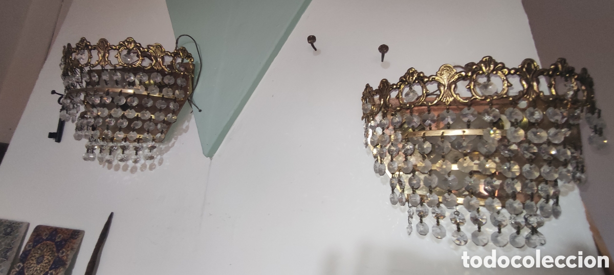 Antig&uuml;edades: Pareja apliques de laton - Foto 7