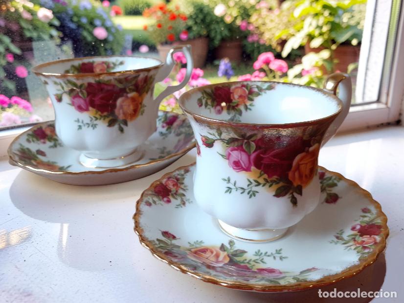 Antig&uuml;edades: Lote de 1 taza de caf&eacute; y 1 de t&eacute; Royal Albert Old Country Roses