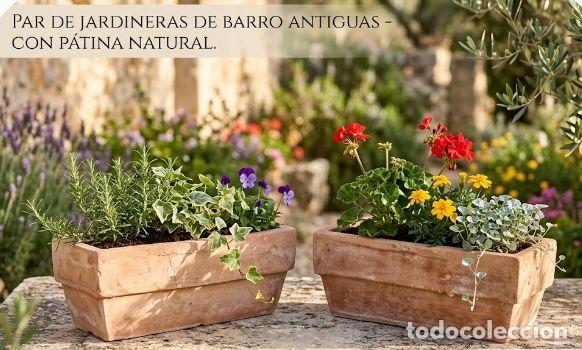 Oggetti Antichi: Dos antiguos maceteros jardineras de barro macetas.