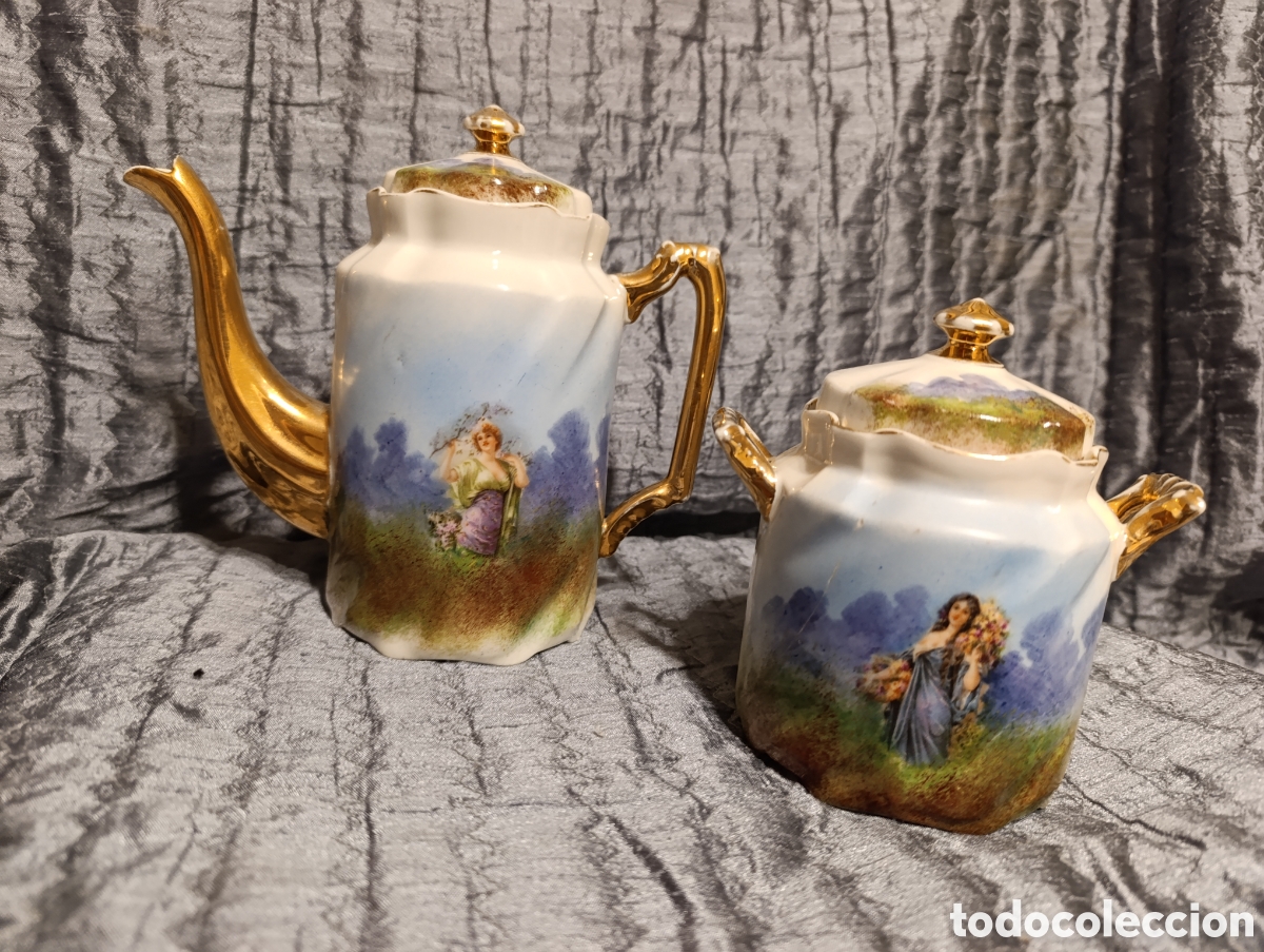 Antig&uuml;edades: Juego cafetera y azucarero de Limoges exclusivo para Galicia
