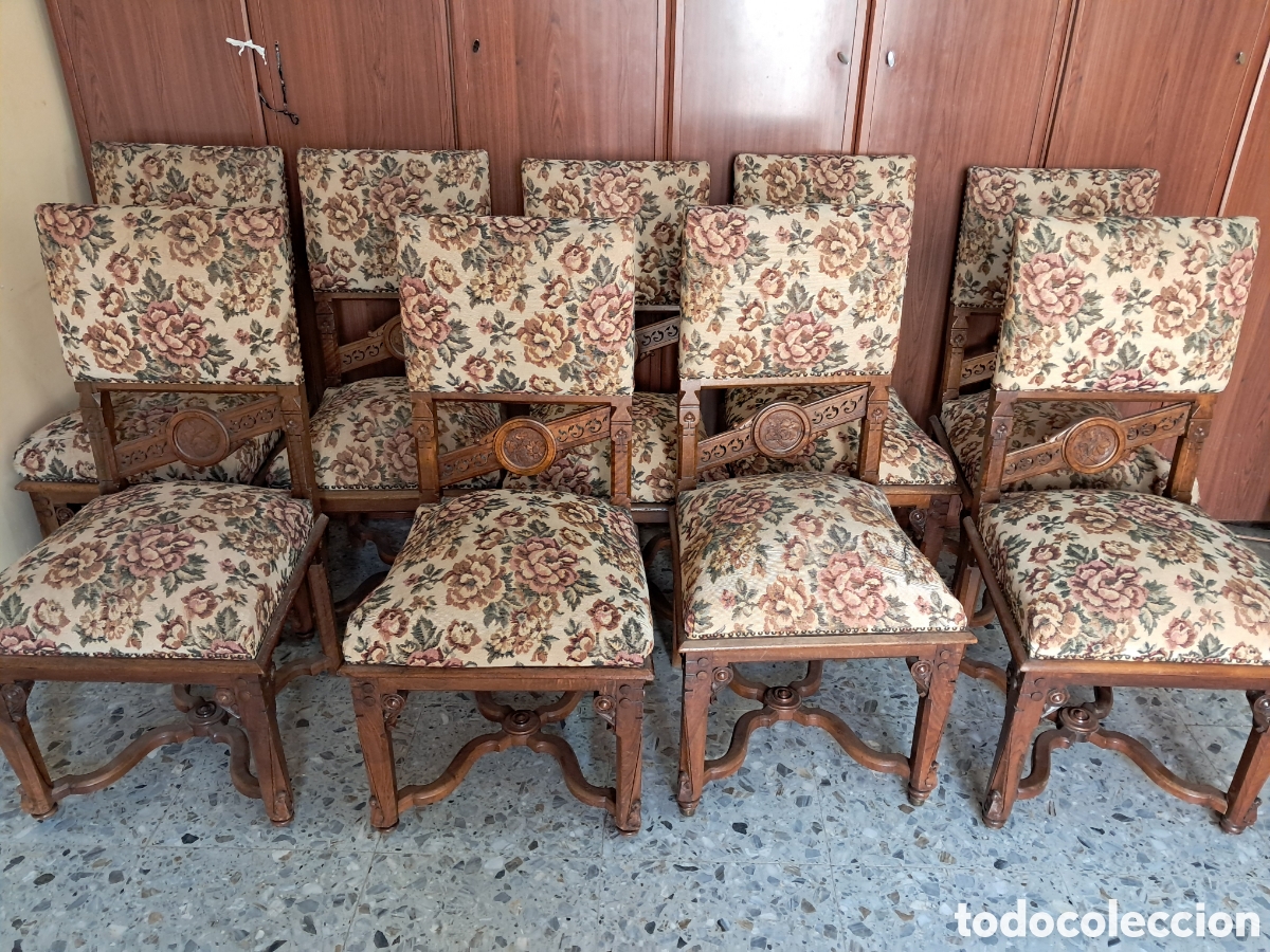 Antig&uuml;edades: Joc de 9 Cadires Antigues d'Estil Renaixentista / Llu&iacute;s XIII