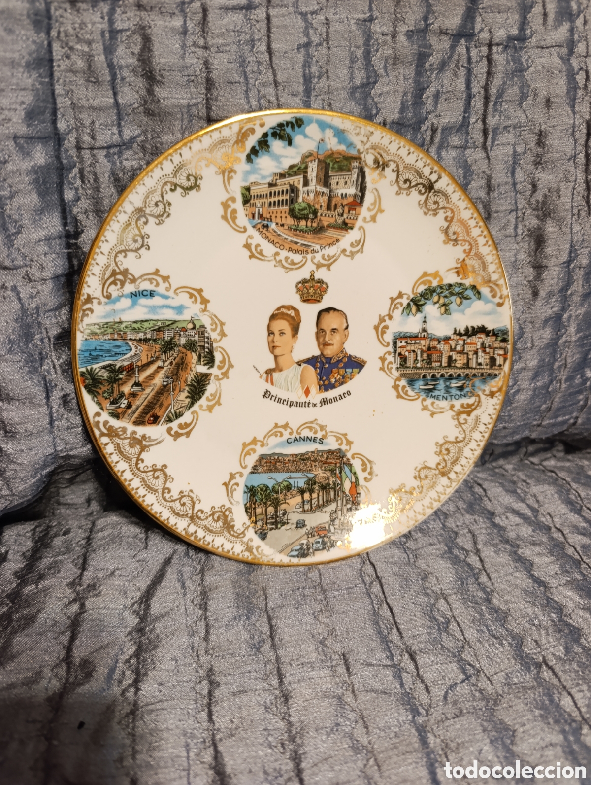 Antig&uuml;edades: Plato porcelana Limoges M&oacute;naco 20 cm