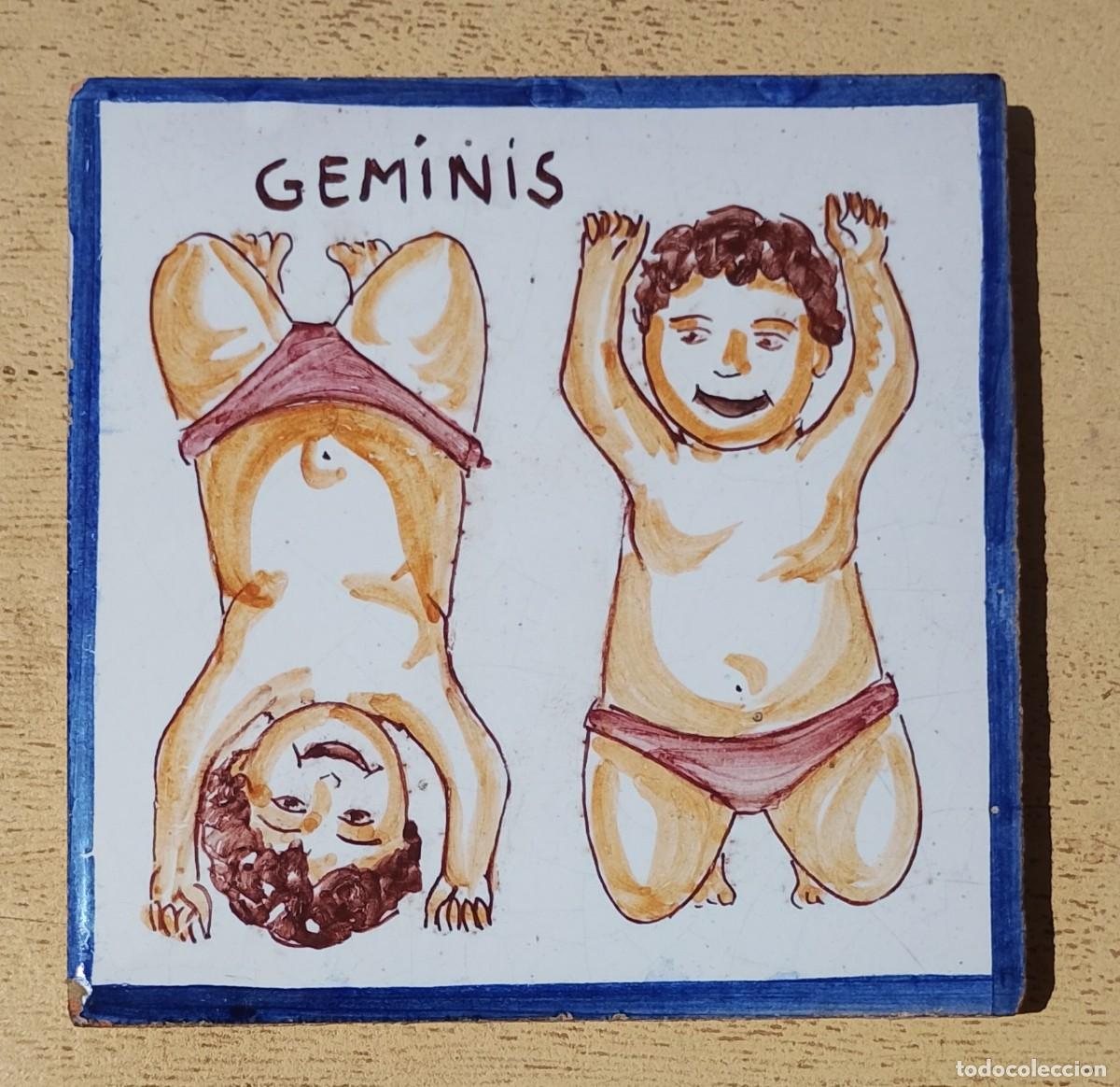 Antig&uuml;edades: Azulejo Cer&aacute;mica Triana Mensaque Rodr&iacute;guez con Signo Zodiacal Geminis