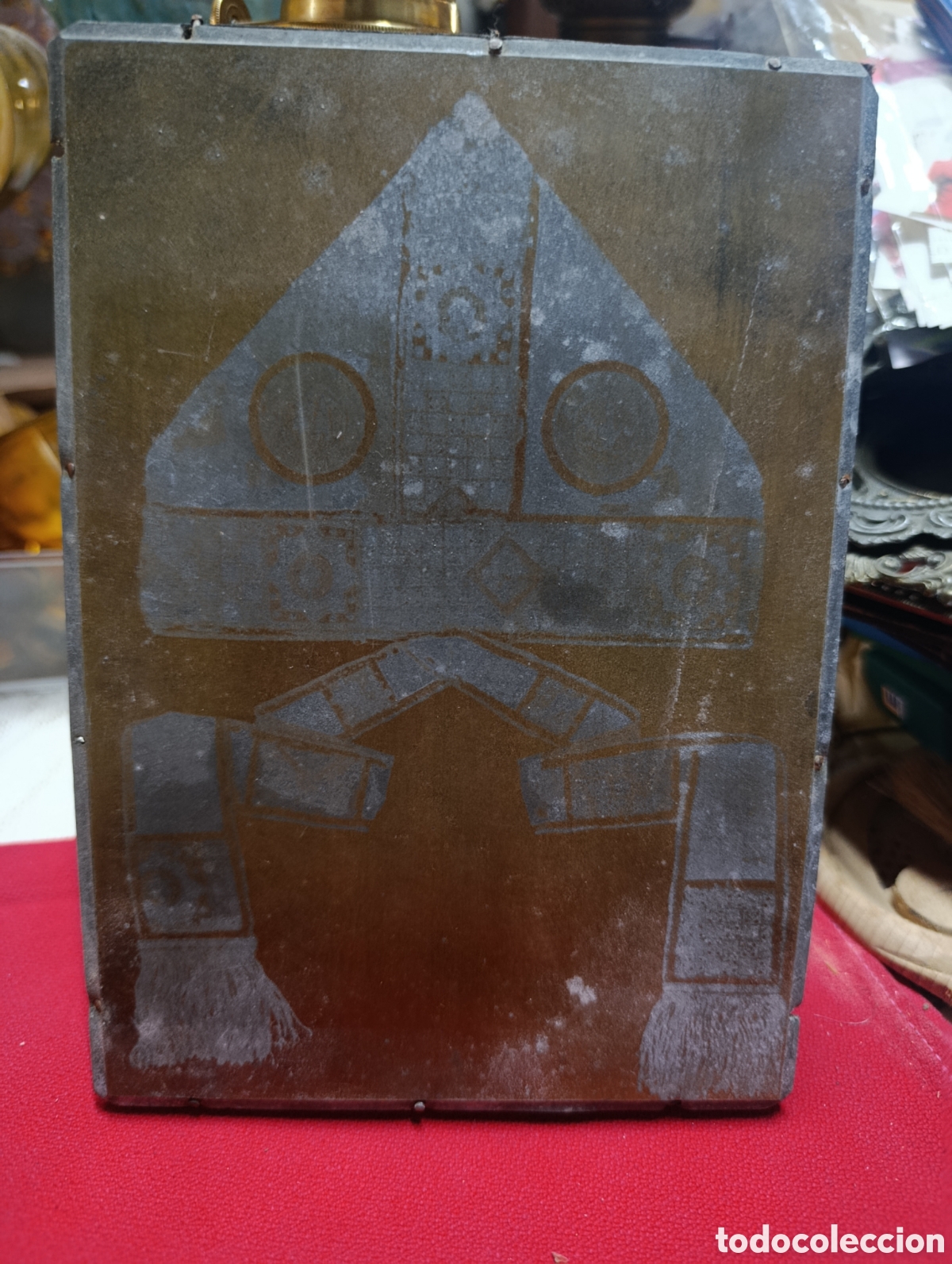 Antig&uuml;edades: Pac de grabado con taco de madera 1940.