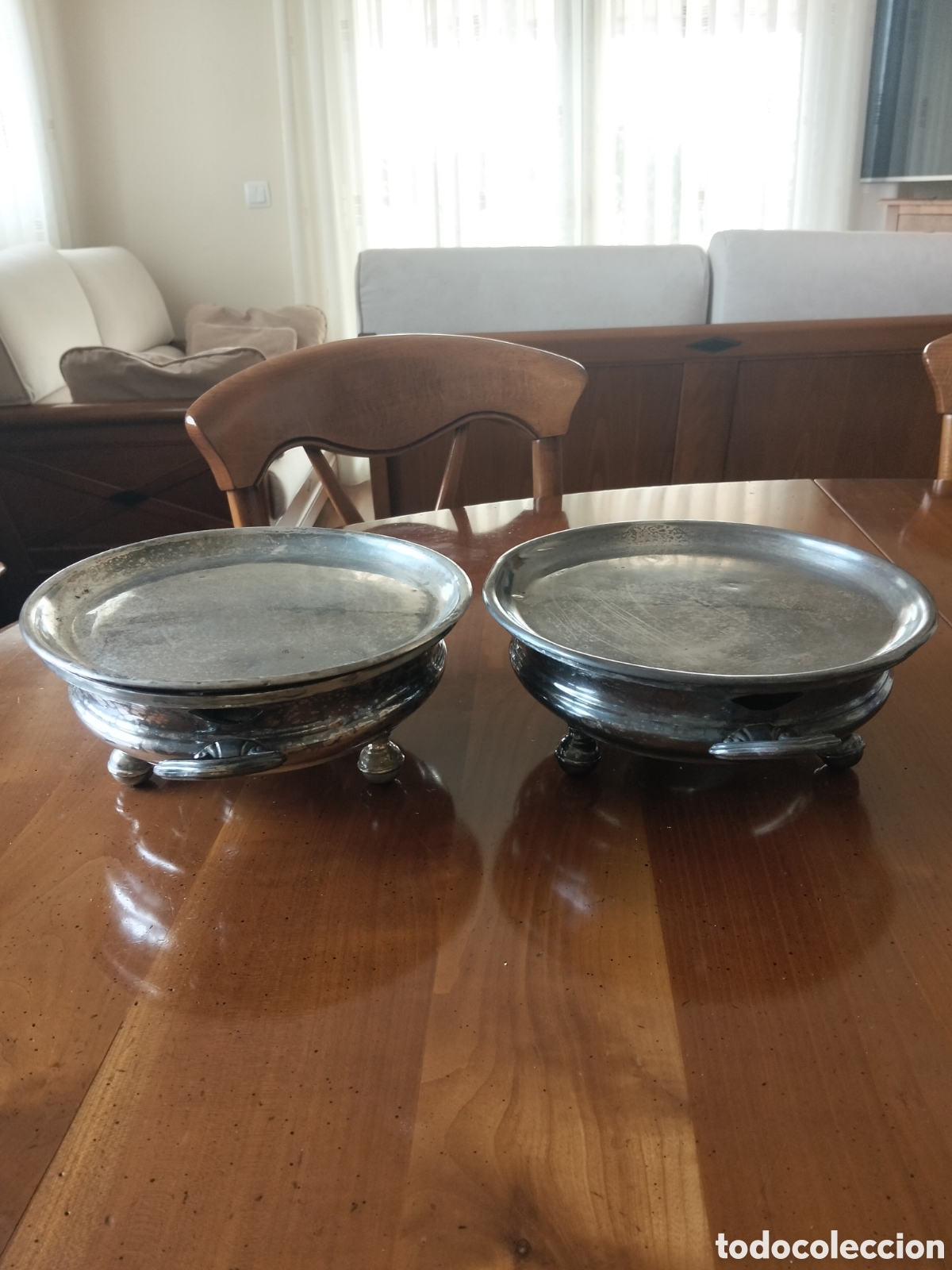 Antig&uuml;edades: Pareja de Calientaplatos Antiguos (Chauffe-Plats) - Metal Plateado Franc&eacute;s, S. XIX/XX