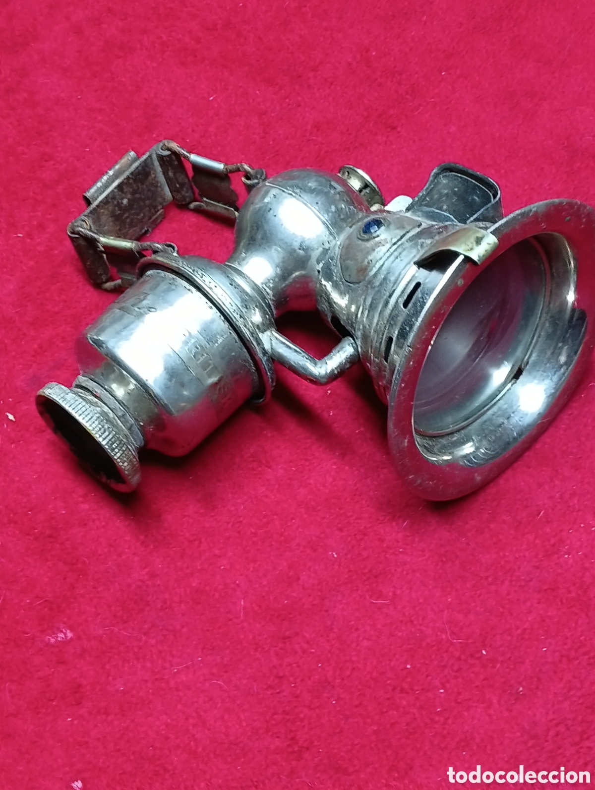 Antig&uuml;edades: Antiguo foco de bicicleta o moto. Funciona con combustible liquido