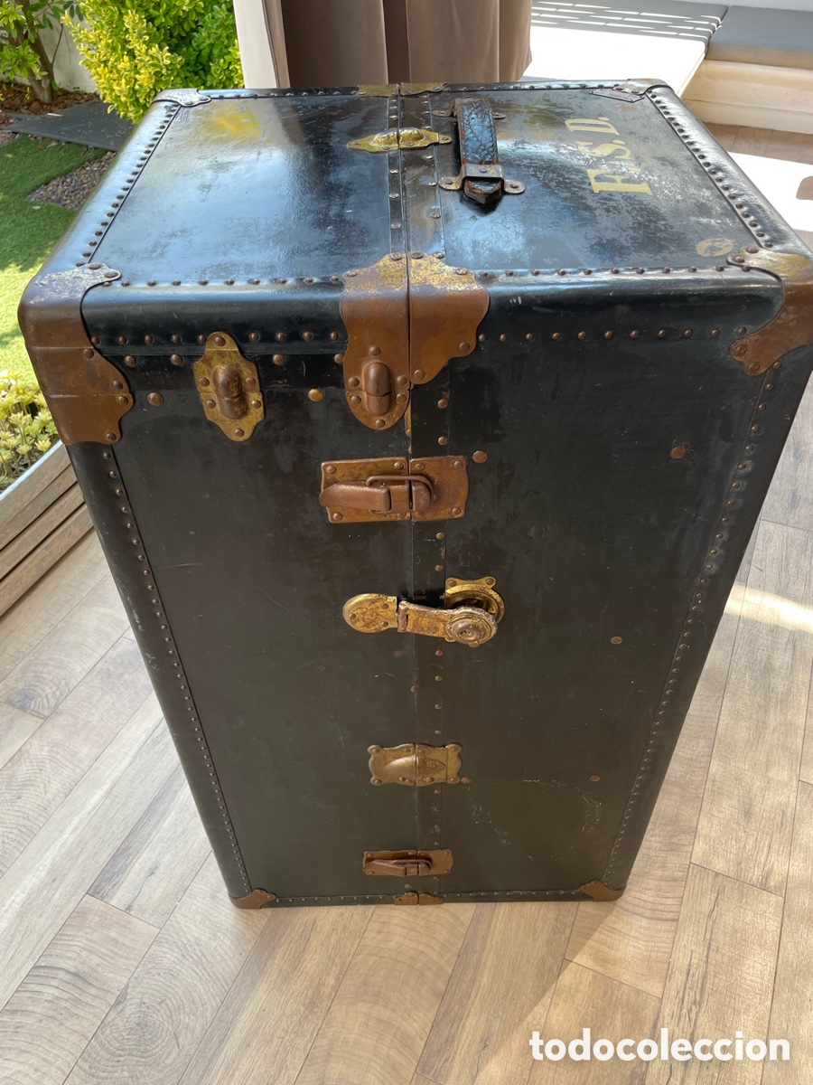 Antig&uuml;edades: Antiguo Ba&uacute;l Ropero Wardrobe Trunk Tuerkes Baltimore Fibra Vulcanizada