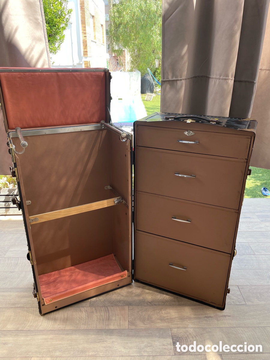 Antig&uuml;edades: Antiguo Ba&uacute;l Ropero Wardrobe Trunk Tuerkes Baltimore Fibra Vulcanizada
