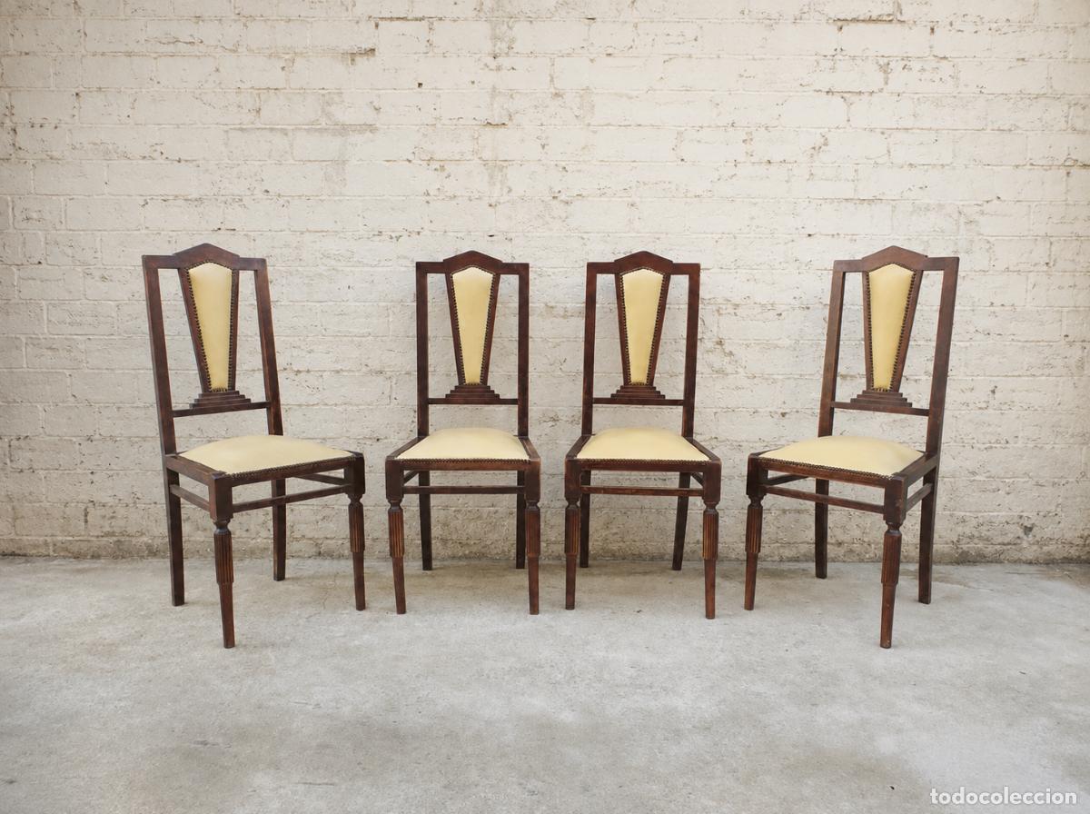Antiguidades: 4 Cuatro sillas antiguas estilo Art Dec&oacute;. Sillas antiguas estilo modernista.