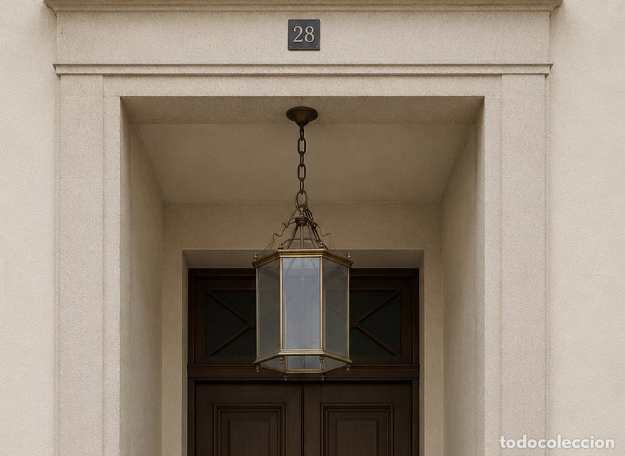 Antiques: Gran Farol antiguo de portal (70 x 40cm). L&aacute;mpara de techo antigua grande bronce estilo ingl&eacute;s.