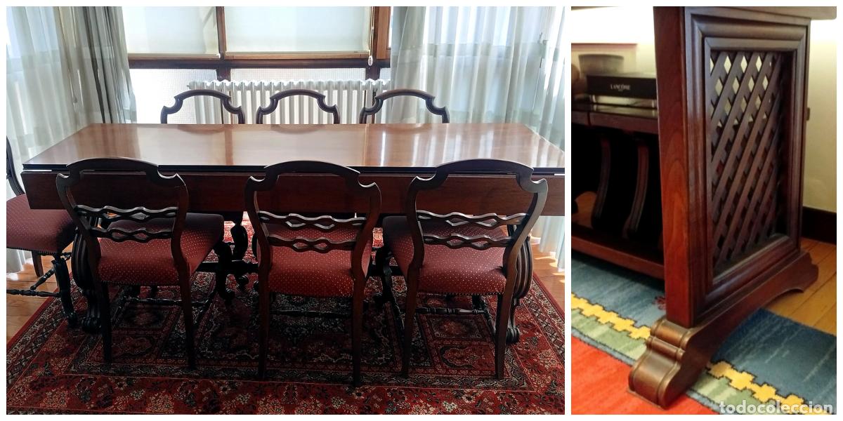 Antig&uuml;edades: Conjunto de mesa de comedor extensible y seis sillas
