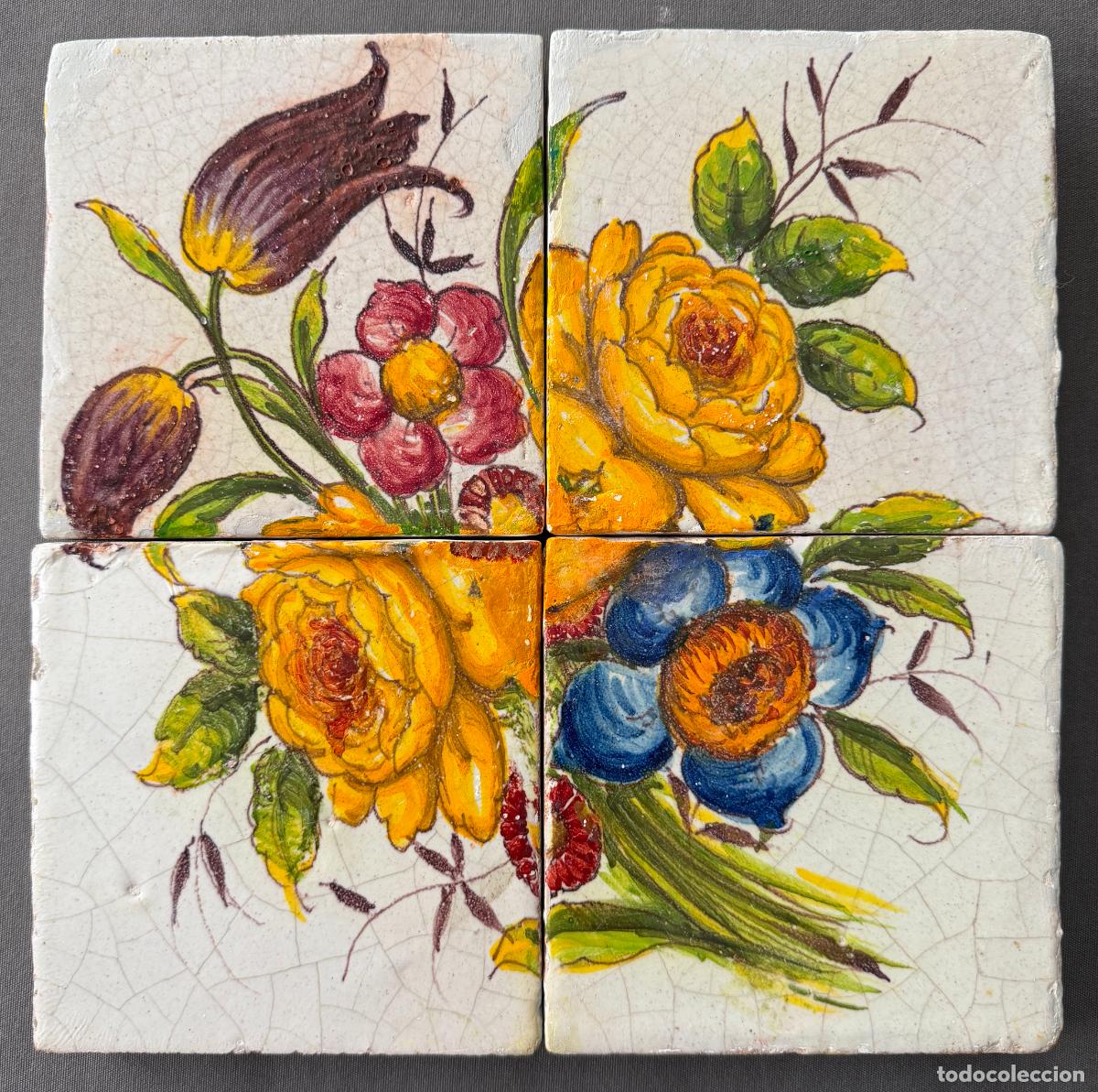 Antig&uuml;edades: Hermanos Morillo , Colonia de Santa In&eacute;s , M&aacute;laga , mosaico de azulejos con motivo floral