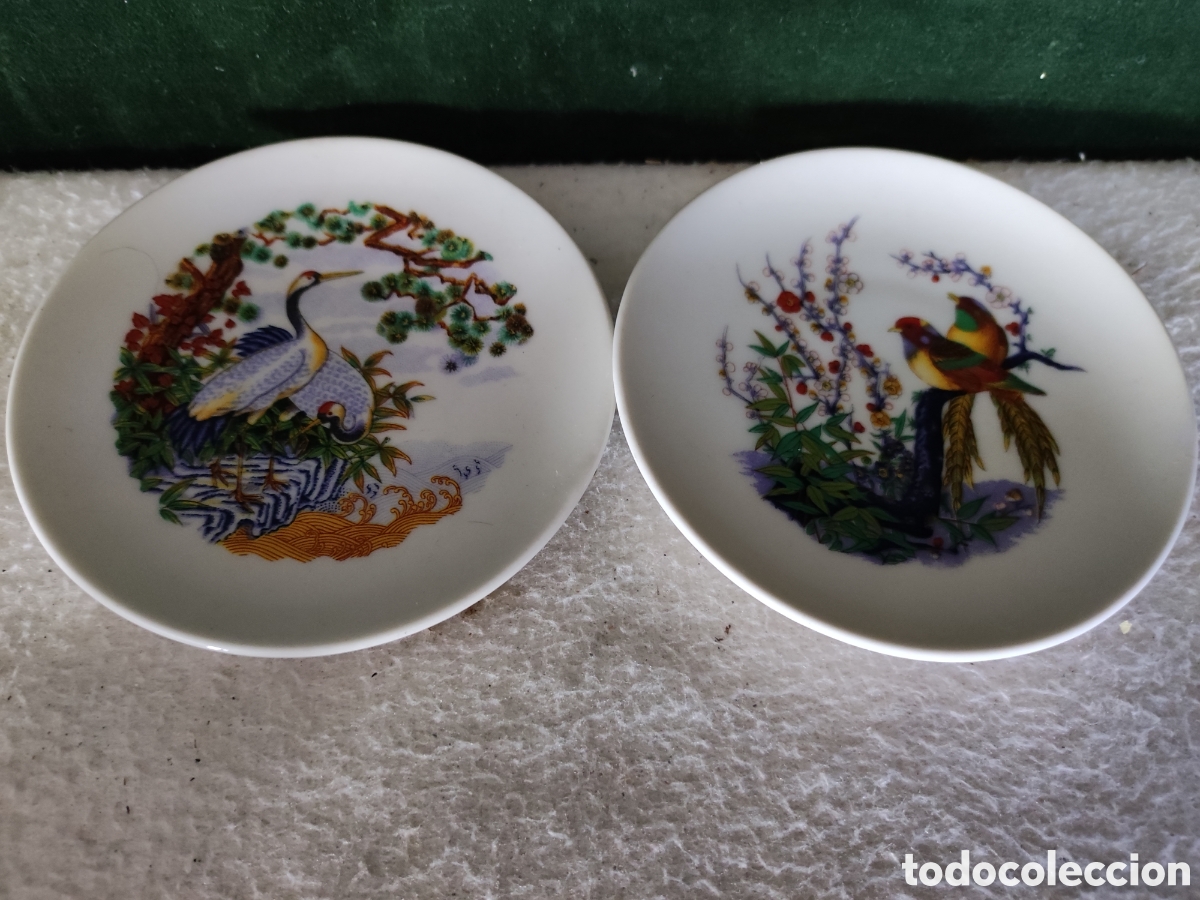 Antig&uuml;edades: Dos platitos decorados con p&aacute;jaros - Foto 1