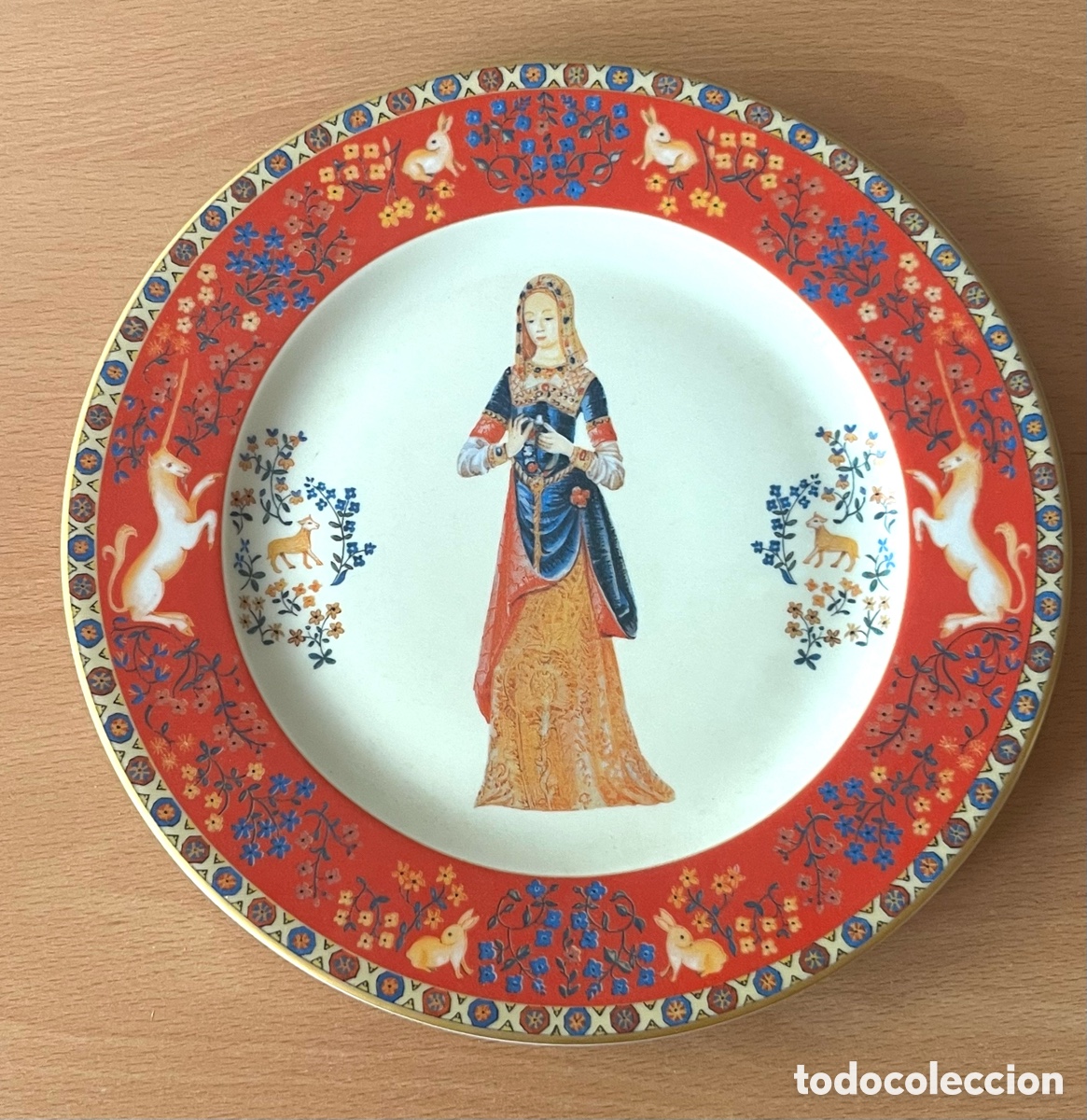 Antig&uuml;edades: PLATO PORCELANA DE LIMOGES - LA DAME &Agrave; LA LICORNE