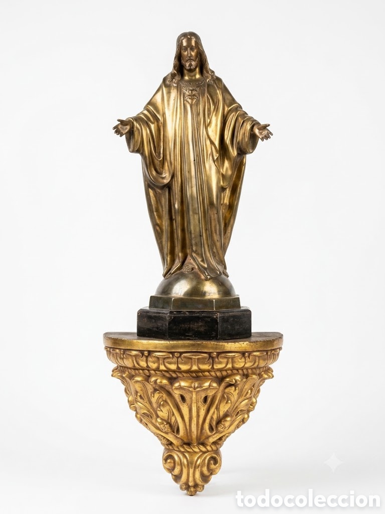 Antig&uuml;edades: Sagrado corazon de Jes&uacute;s con peana