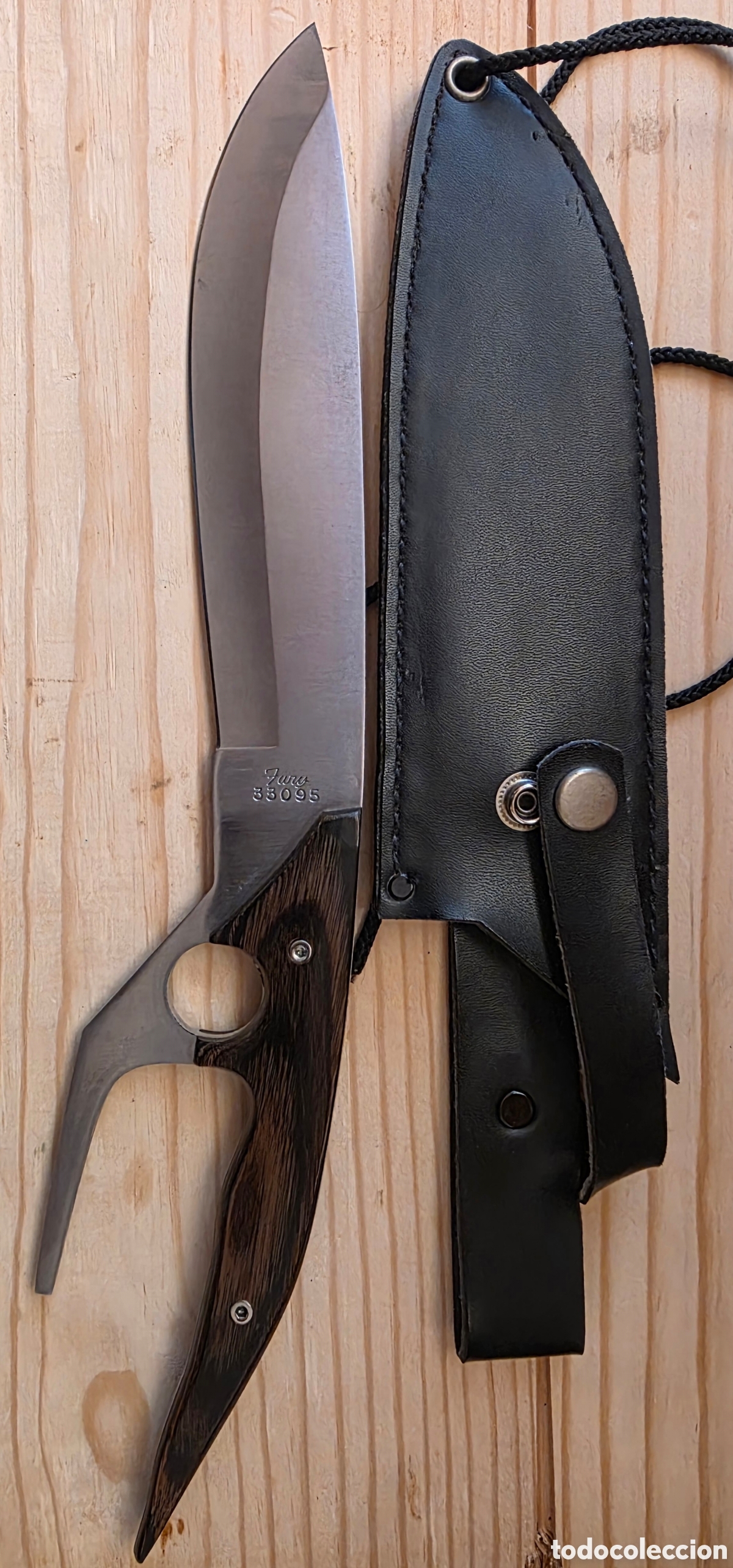 Antig&uuml;edades: Raro Cuchillo T&aacute;ctico FURY 33095 Sub-Hilt &ndash; Acero 440 Seki JAPAN (A&ntilde;os 80) + Funda Cuero