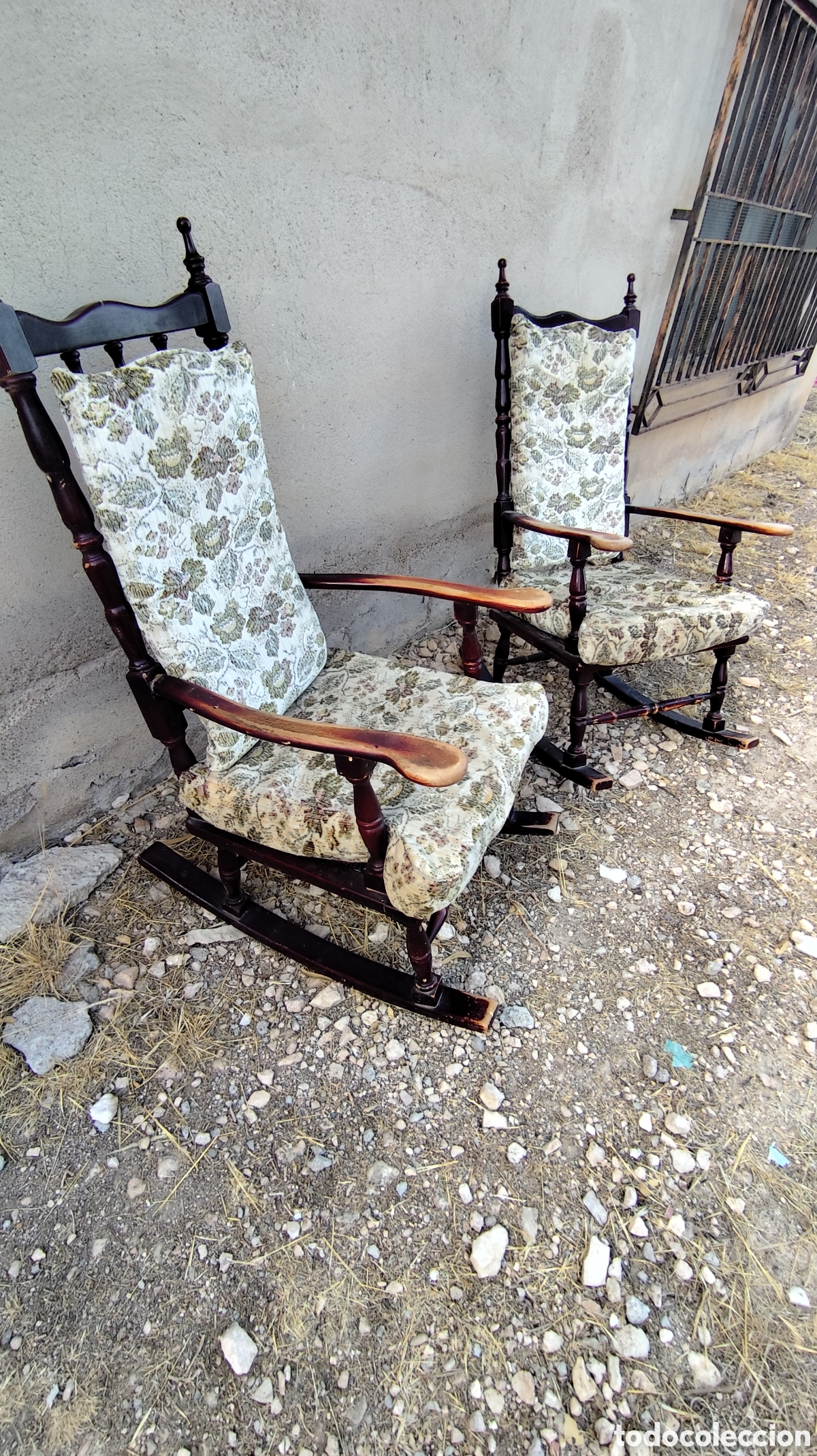 Antig&uuml;edades: Pareja Mecedoras Vintage Madera Cojines - Foto 2