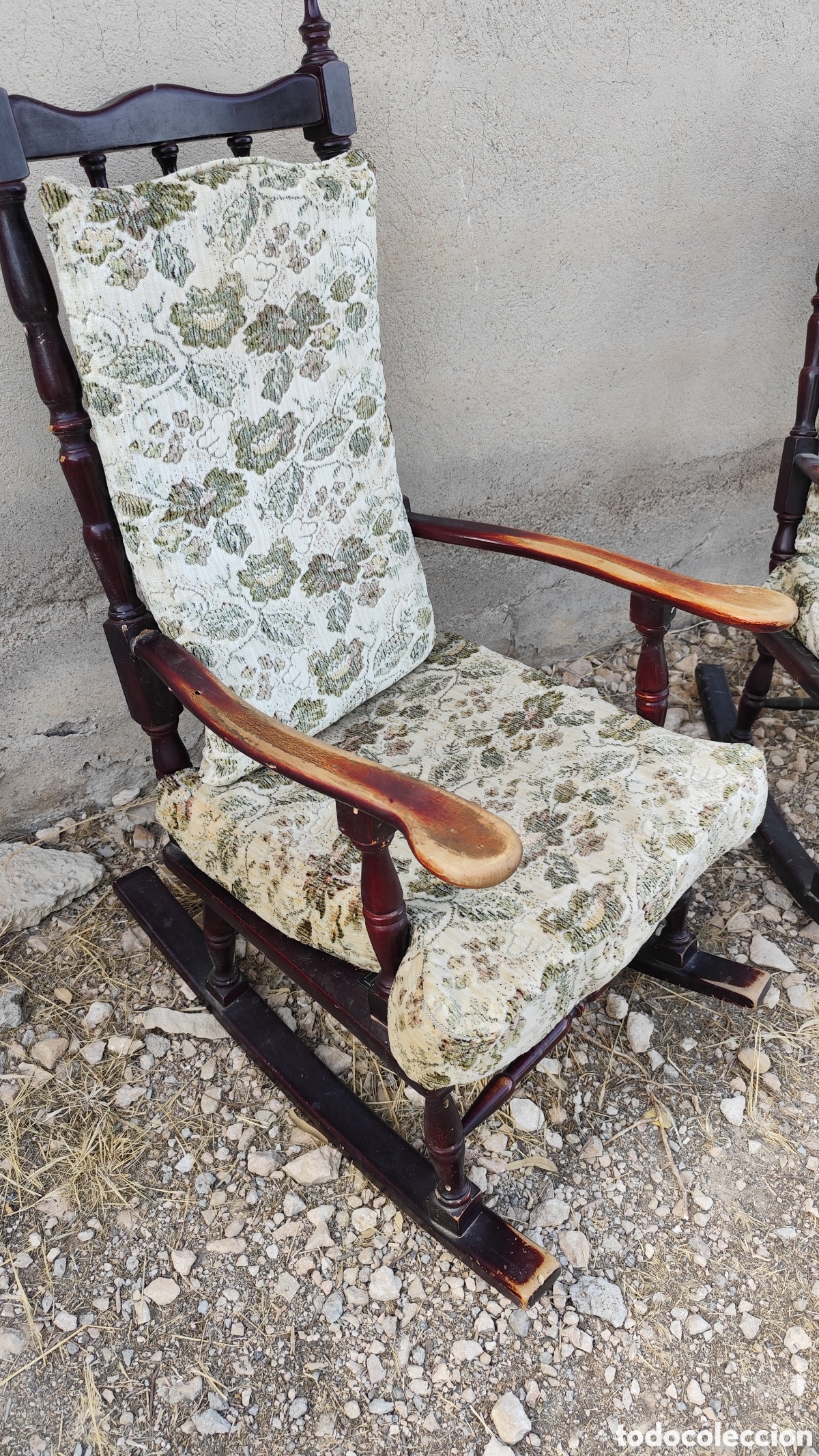 Antig&uuml;edades: Pareja Mecedoras Vintage Madera Cojines - Foto 3