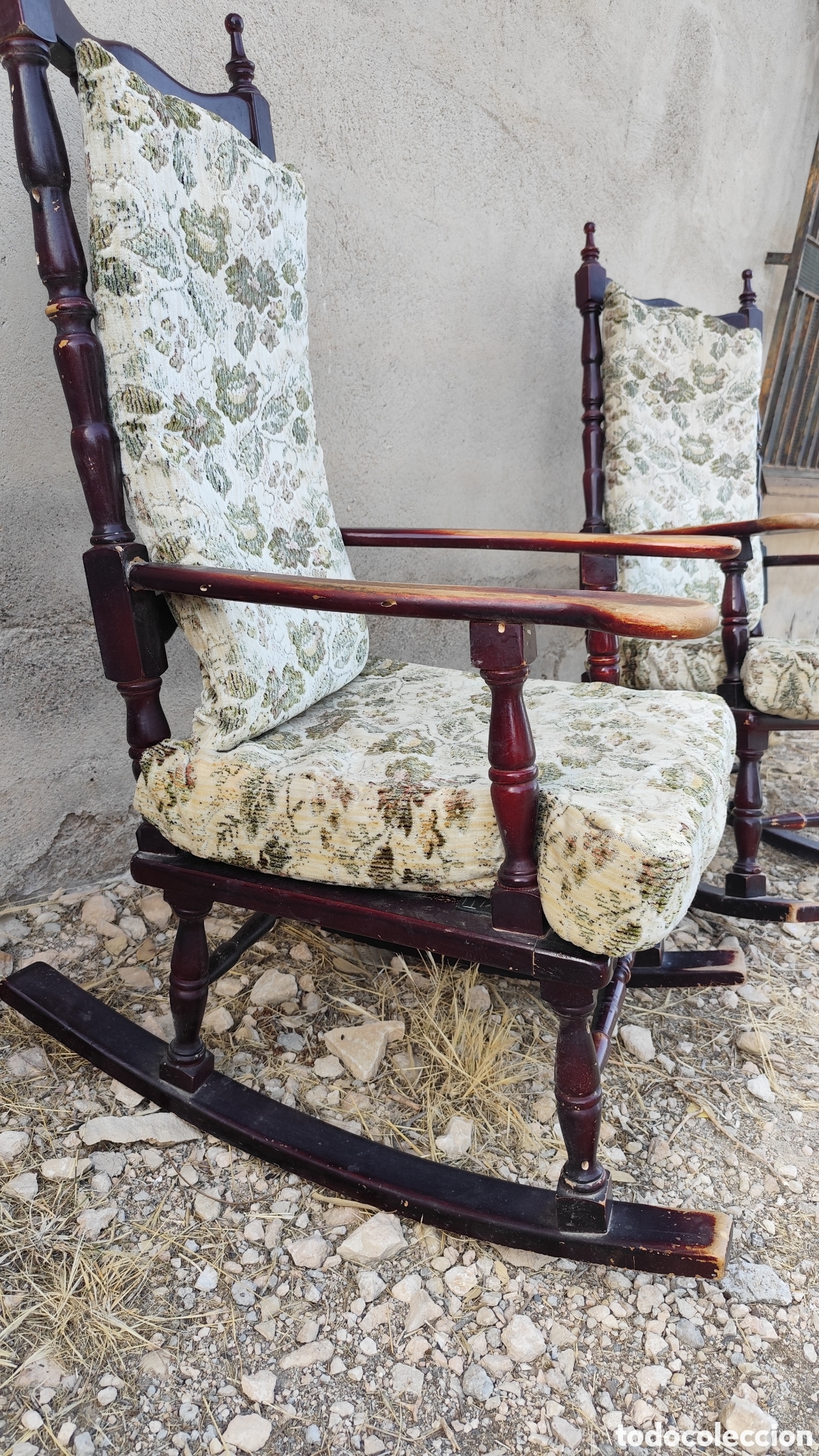 Antig&uuml;edades: Pareja Mecedoras Vintage Madera Cojines - Foto 4