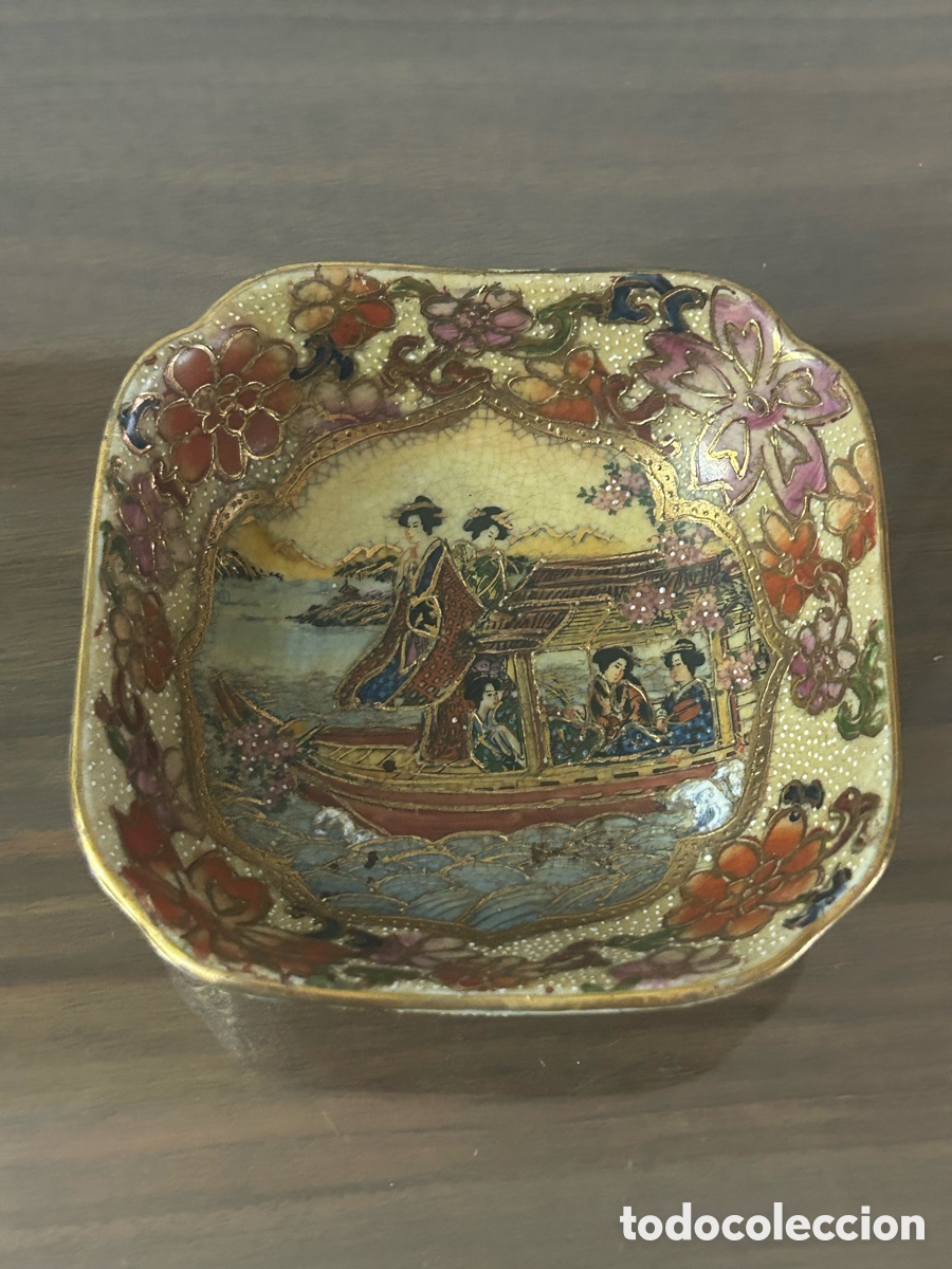 Antig&uuml;edades: Cuenco Satsuma vintage de porcelana- Decoraci&oacute;n oriental dorada.