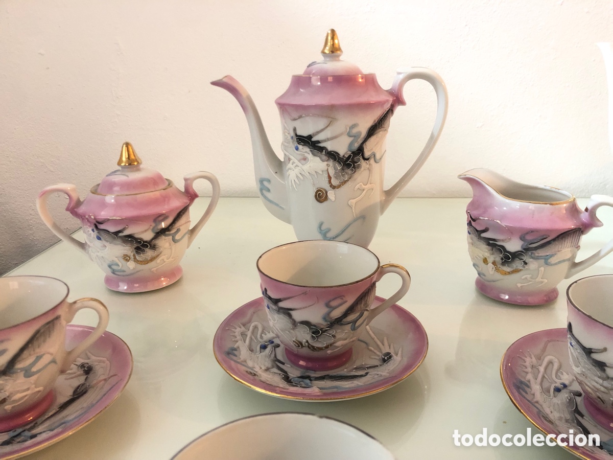Antig&uuml;edades: Juego de caf&eacute; antiguo Drag&oacute;n Rosa - Foto 2