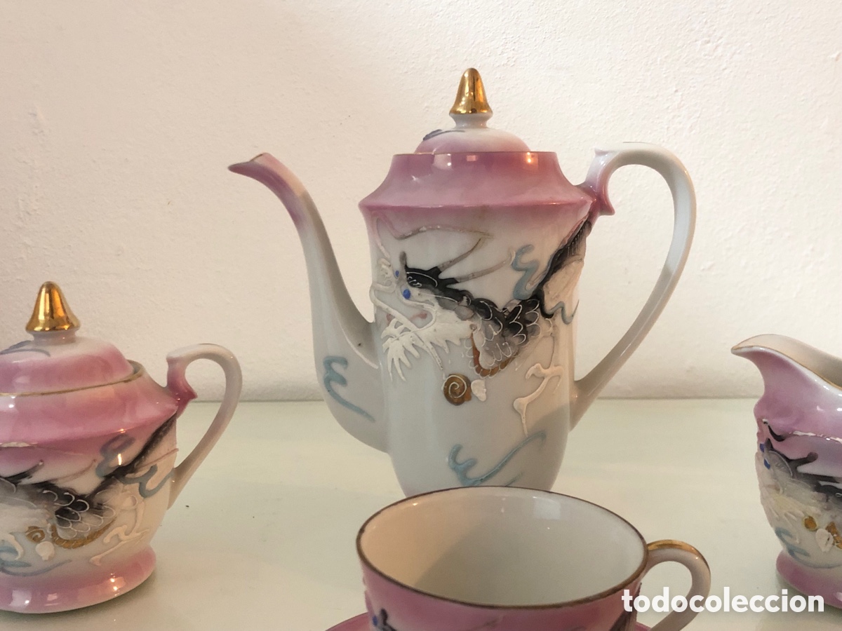 Antig&uuml;edades: Juego de caf&eacute; antiguo Drag&oacute;n Rosa - Foto 3
