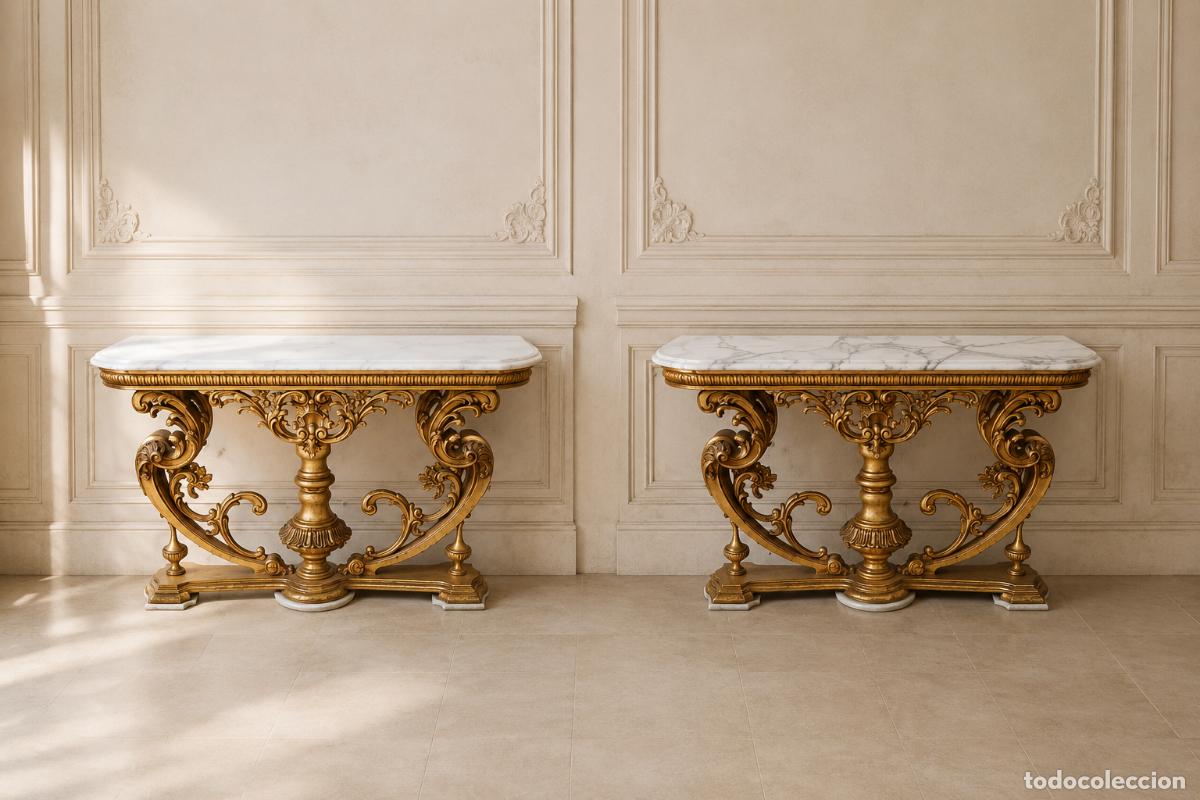 Antig&uuml;edades: Consola antigua estilo Luis XV pan de oro 120 cm. Mueble Mesa Consola antigua dorada estilo Barroco.