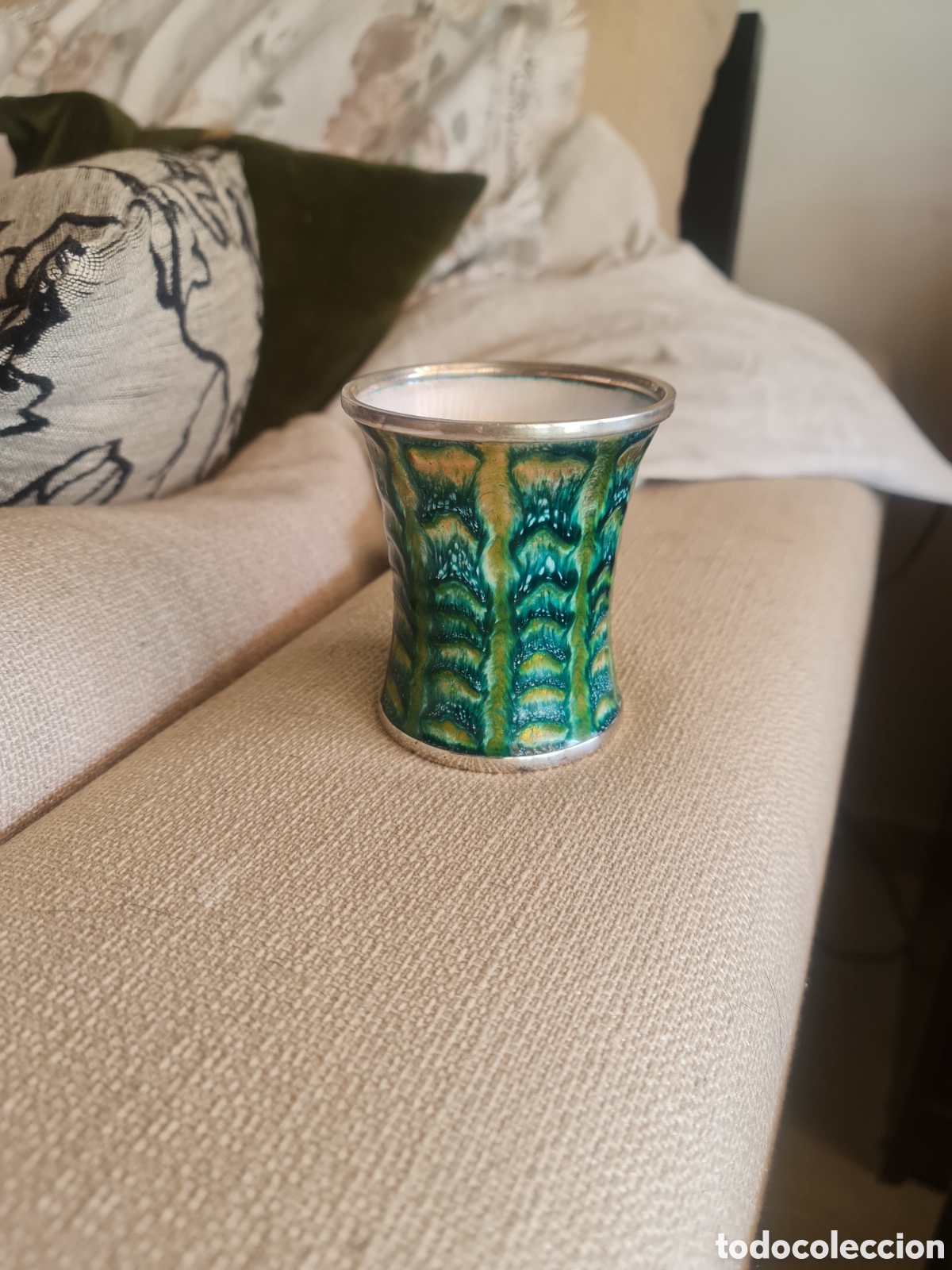 Antig&uuml;edades: Plata Ley Esmalte Fuego Tocador/Escritorio XIX