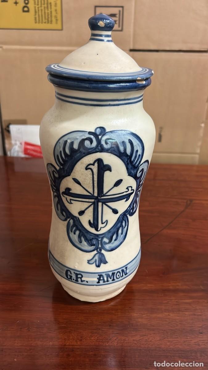Antig&uuml;edades: ALBARELO ANTIGUO DE TALAVERA PINTADO S. TIMONEDA G.R. AMON 32 CMS. DE ALTO