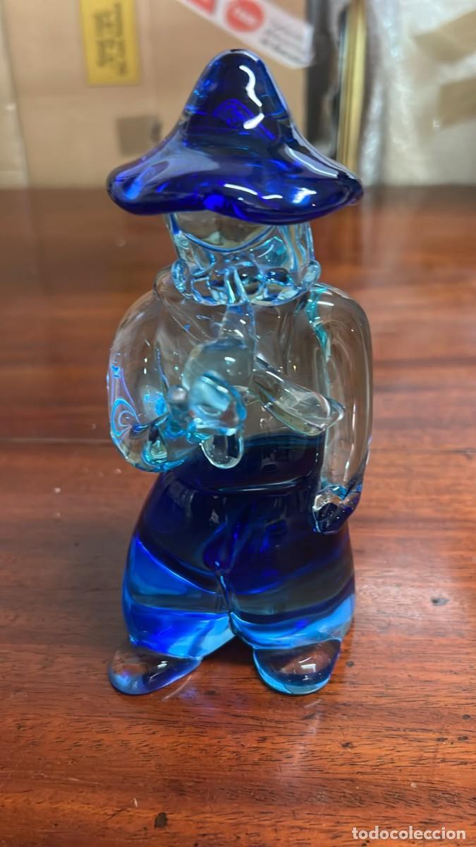 Antig&uuml;edades: FIGURA DE CRISTAL DE MURANO MACIZO DE UN MUSICO DE 19 CMS. DE ALTURA