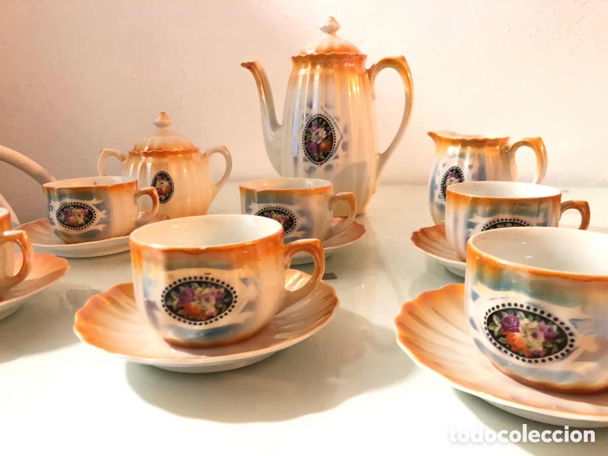 Antig&uuml;edades: Juego de caf&eacute; antiguo porcelana floral