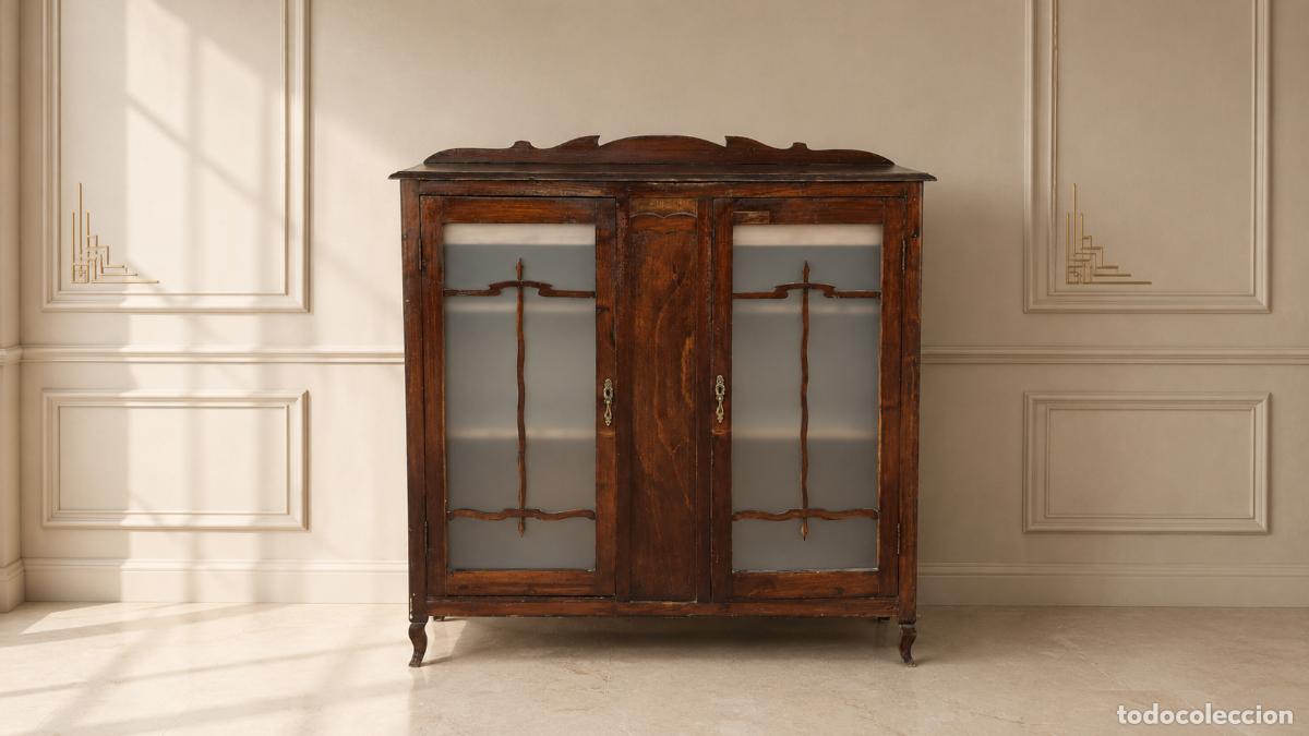 Antiques: Vitrina antigua estilo Art Dec&oacute;. Mueble Bar Librero antiguo. Estanter&iacute;a Librer&iacute;a estilo Modernista.
