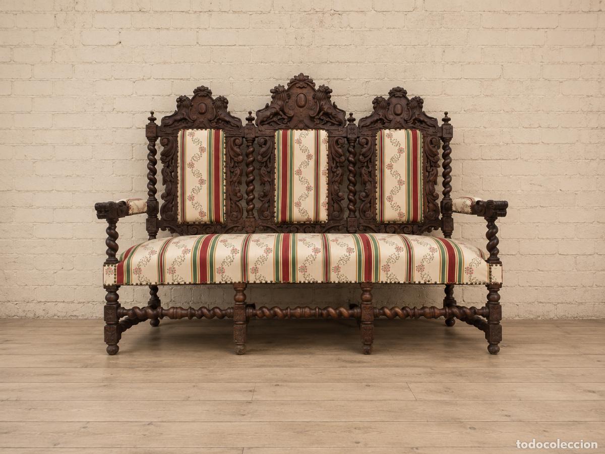 Antiquit&eacute;s: Sof&aacute; antiguo estilo Renacimiento 1880. Sof&aacute; antiguo columna salom&oacute;nica Luis XIII Barroco.
