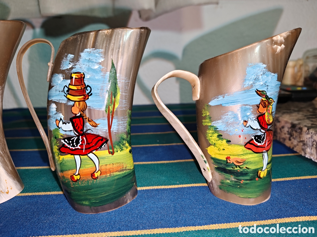 Antig&uuml;edades: Jarras y vasos de cuerno de toro r&uacute;stico artesano - Foto 3
