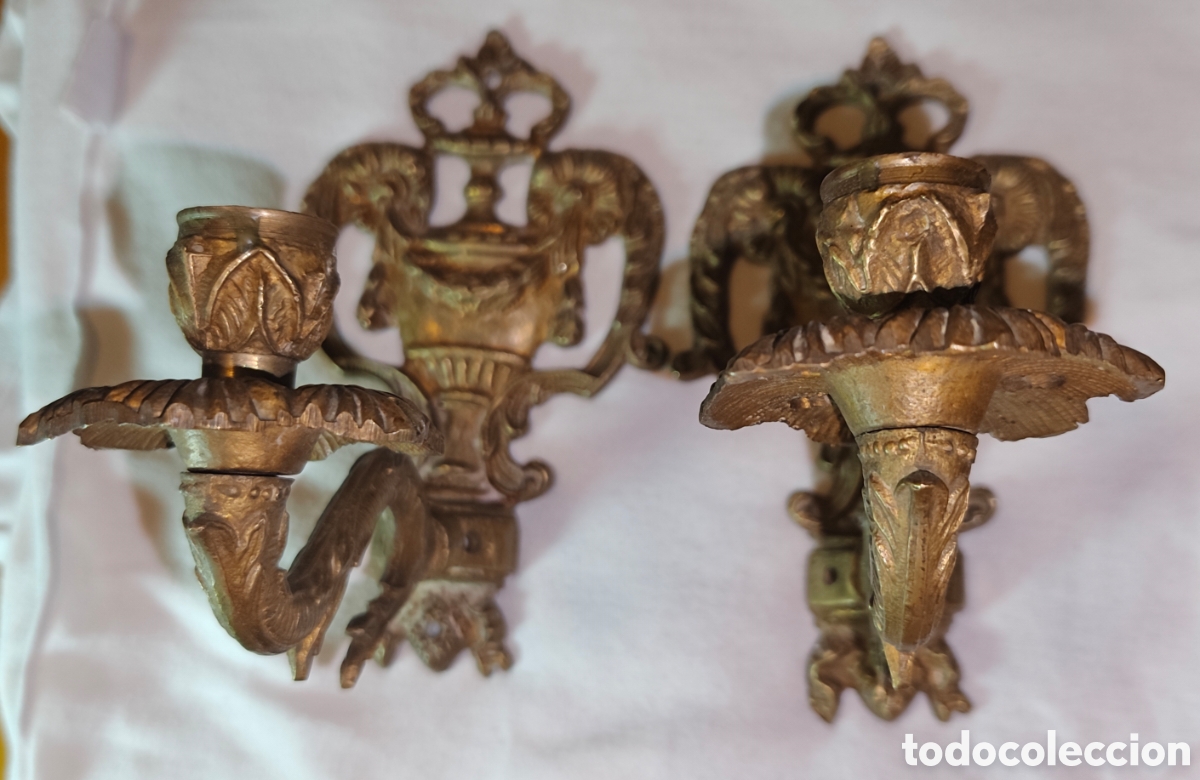 Antig&uuml;edades: Pareja candelabros bronce pared - Foto 2